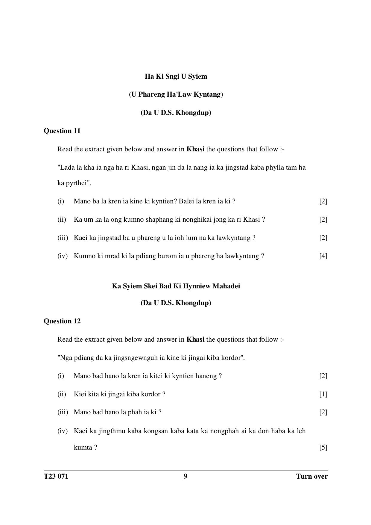 ICSE Class 10 KHASI 2023 Question Paper - Page 9