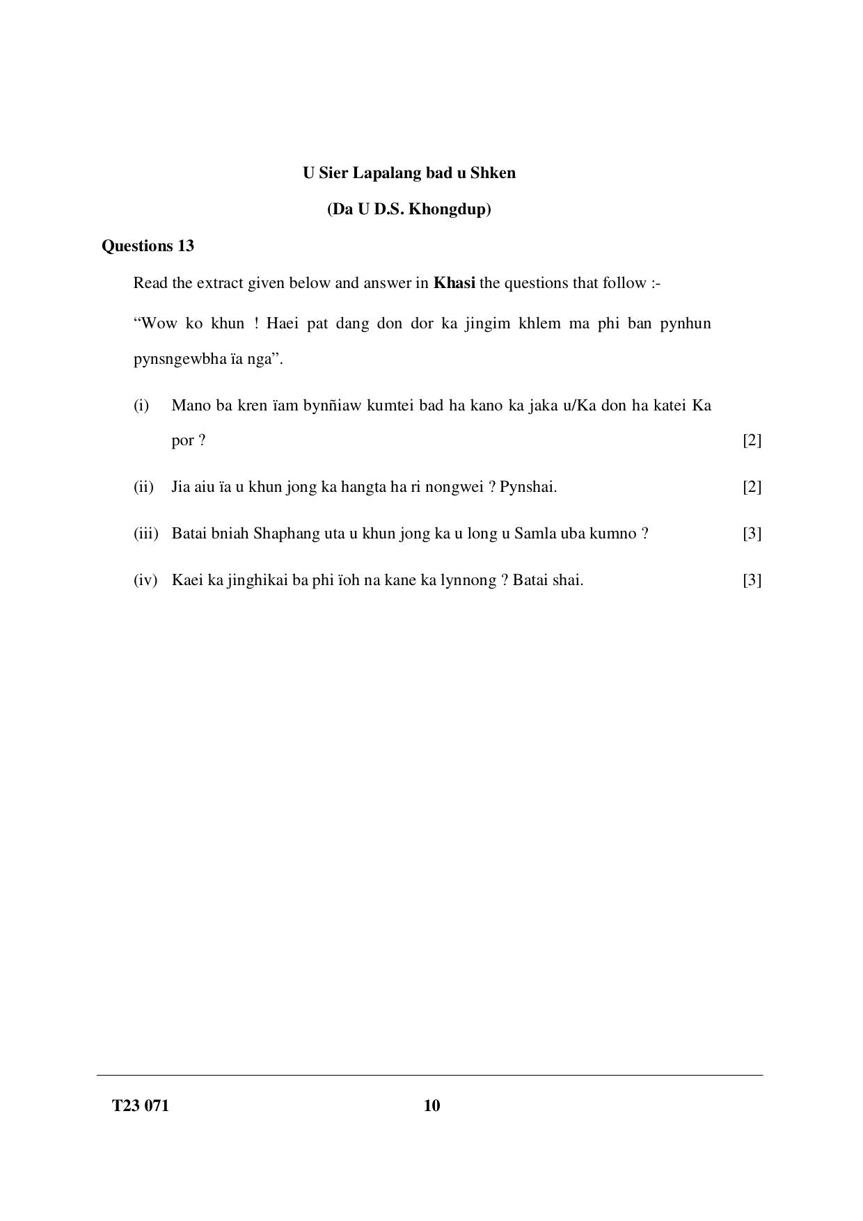 ICSE Class 10 KHASI 2023 Question Paper - Page 10