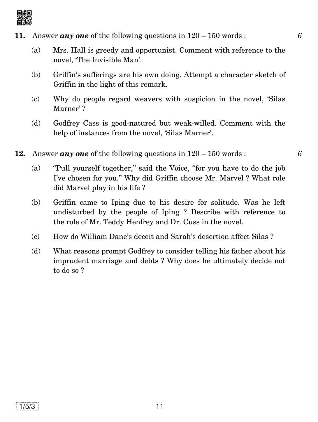 CBSE Class 12 1-5-3 English Core 2019 Question Paper - Page 11