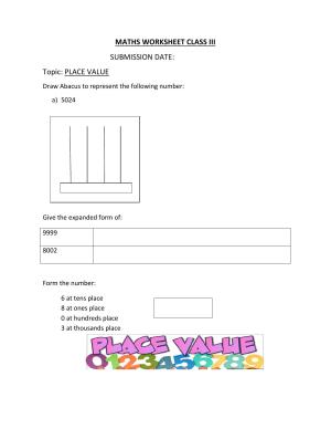 Worksheet for Class 3 Mathematics Place Value Assignment I