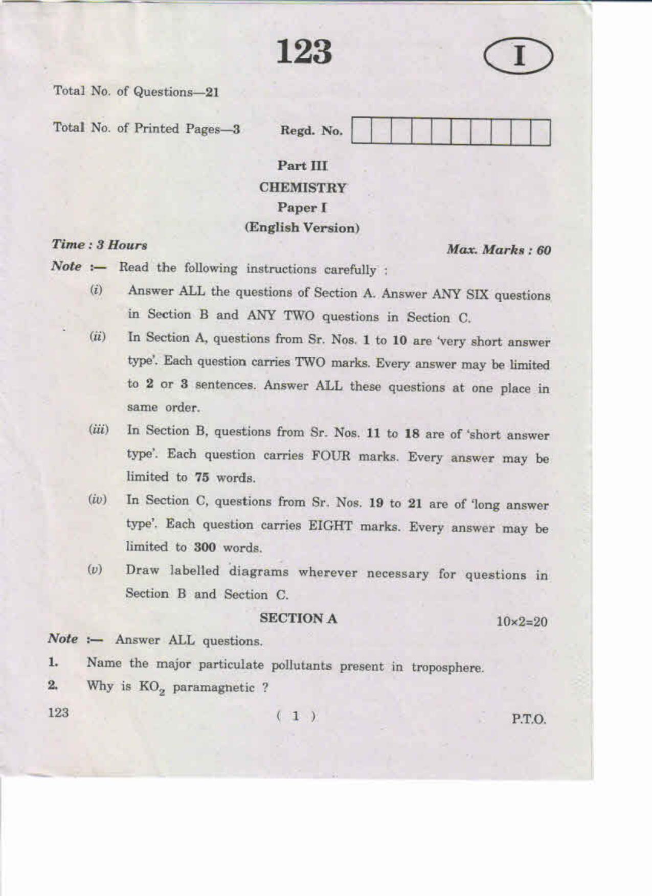 AP Inter 1st Year Chemistry-I (EM) May-2019-General Question Paper - Page 1