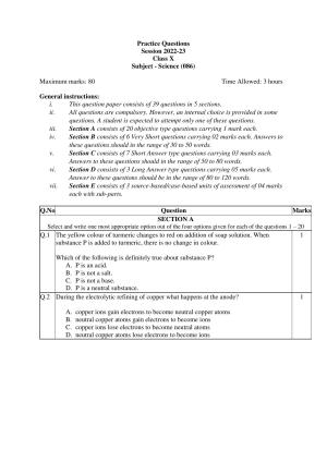 CBSE Class 10 Science Practice Questions 2022-23