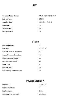 JEE Mains 2021: BTech Hindi (PA)(Shift 1) 27-07-2021 Question Paper