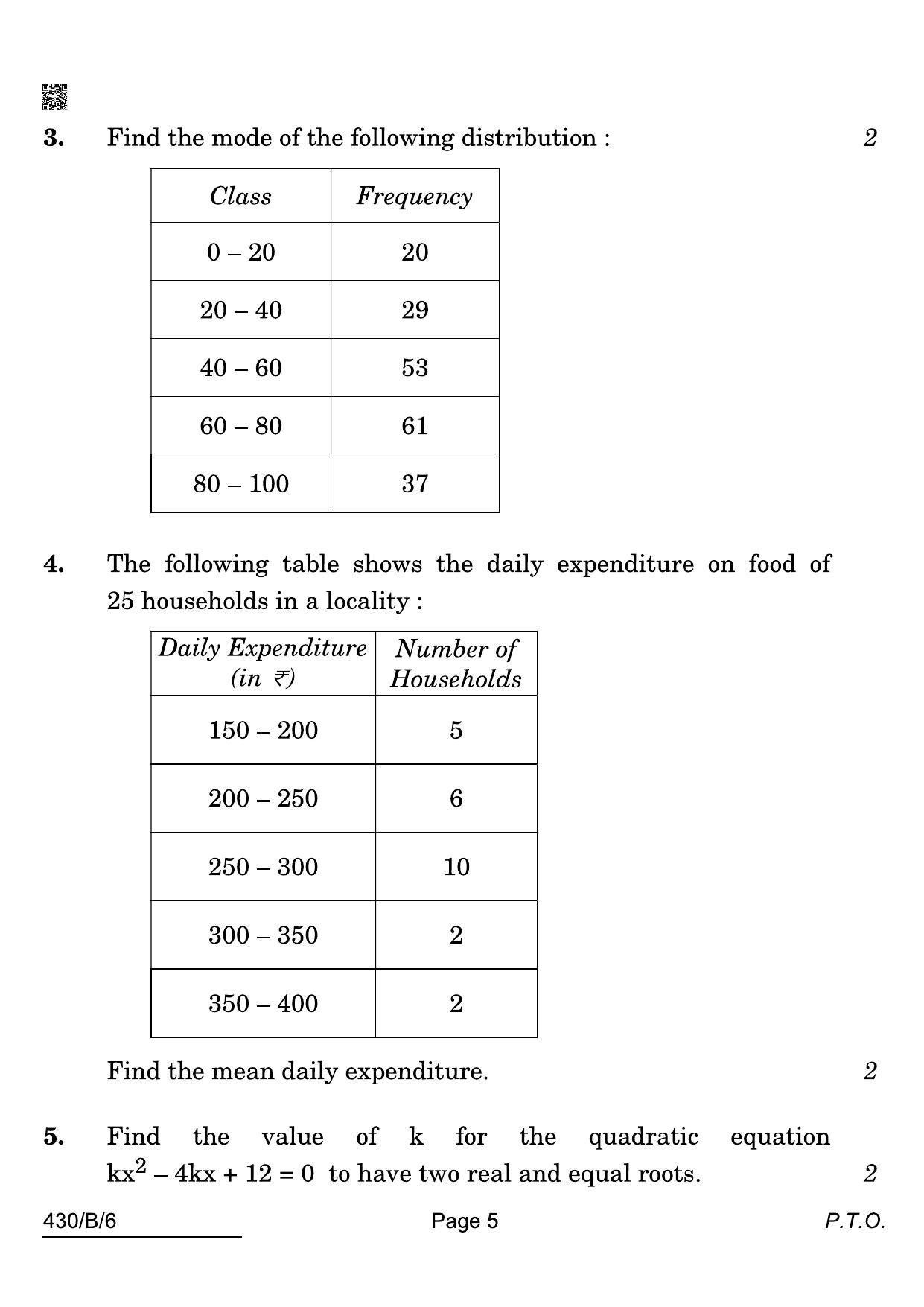 CBSE Class 10 430-B-6 Maths Basic Blind 2022 Compartment Question Paper - Page 5