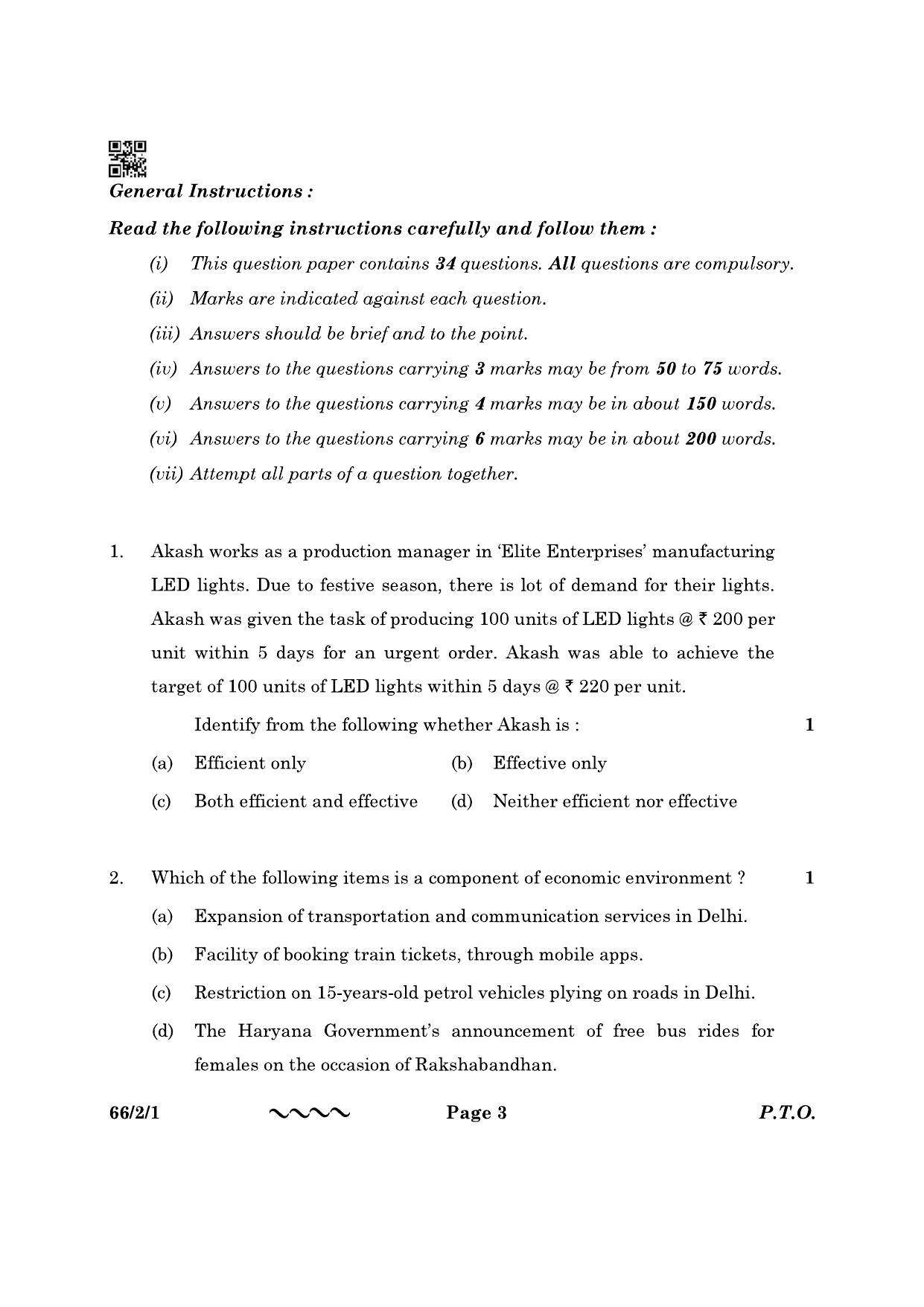 CBSE Class 12 66-2-1 Business Studies 2023 Question Paper - Page 3