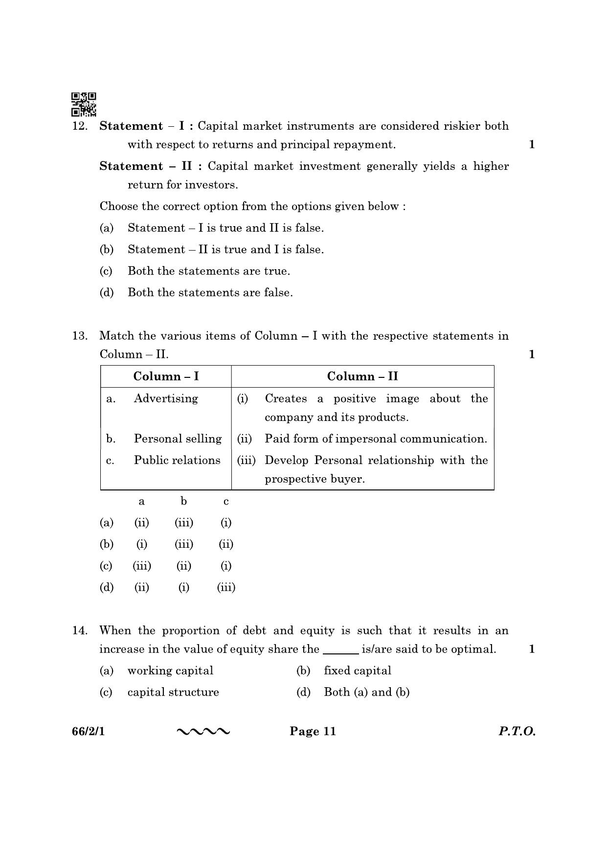 CBSE Class 12 66-2-1 Business Studies 2023 Question Paper - Page 11