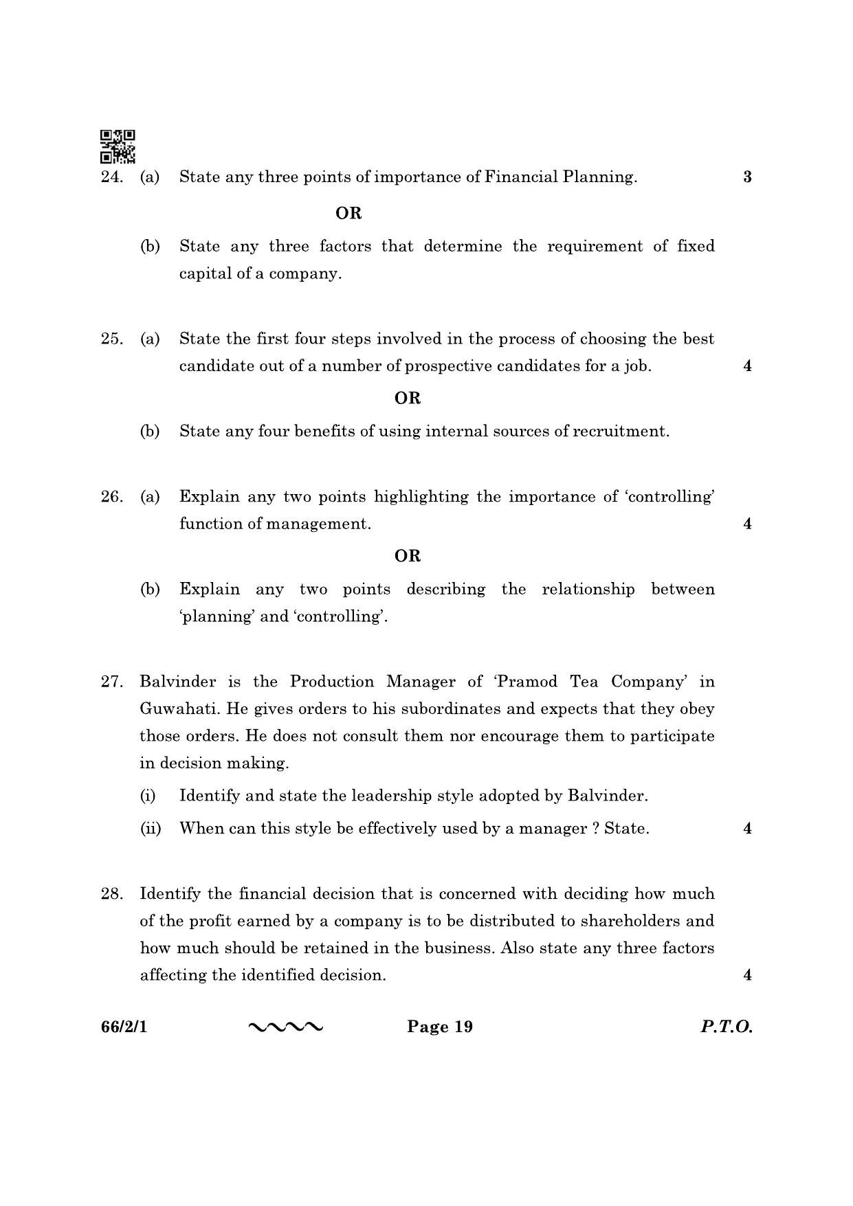CBSE Class 12 66-2-1 Business Studies 2023 Question Paper - Page 19