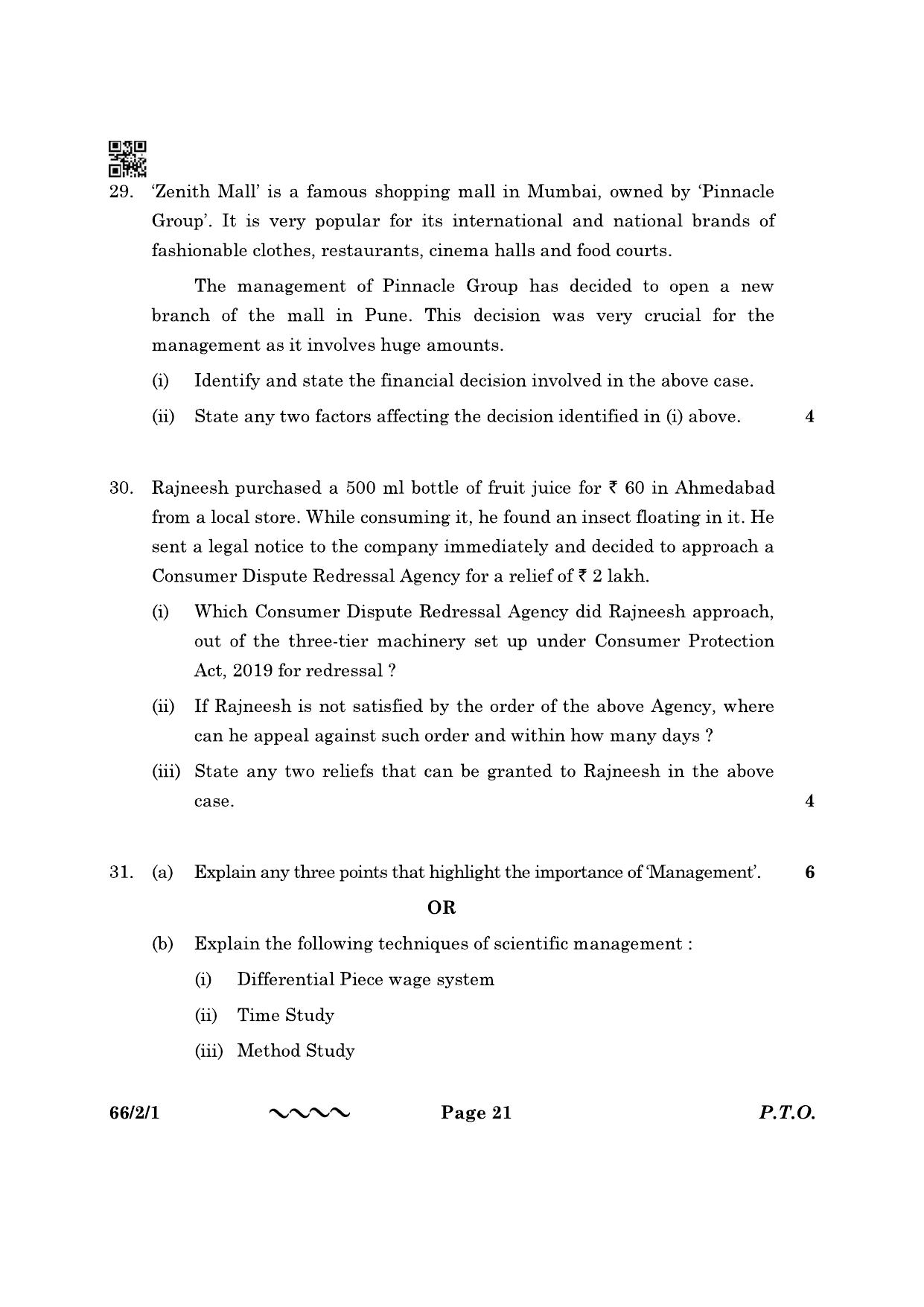 CBSE Class 12 66-2-1 Business Studies 2023 Question Paper - Page 21