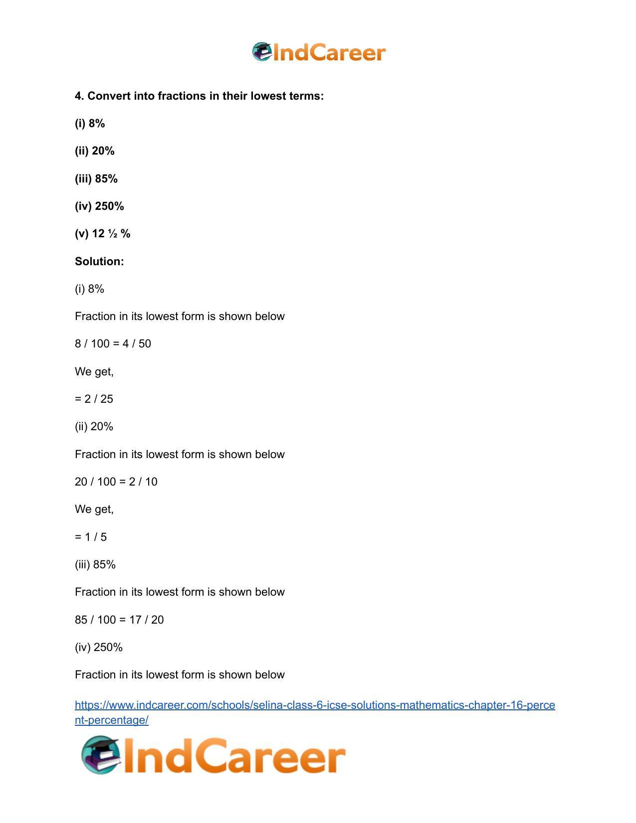 Selina Class 6 ICSE Solutions Mathematics : Chapter 16- Percent (Percentage) - Page 6
