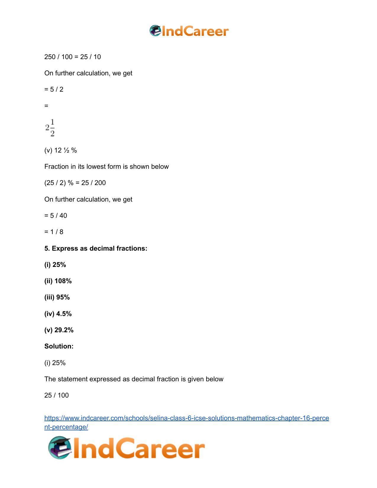 Selina Class 6 ICSE Solutions Mathematics : Chapter 16- Percent (Percentage) - Page 7