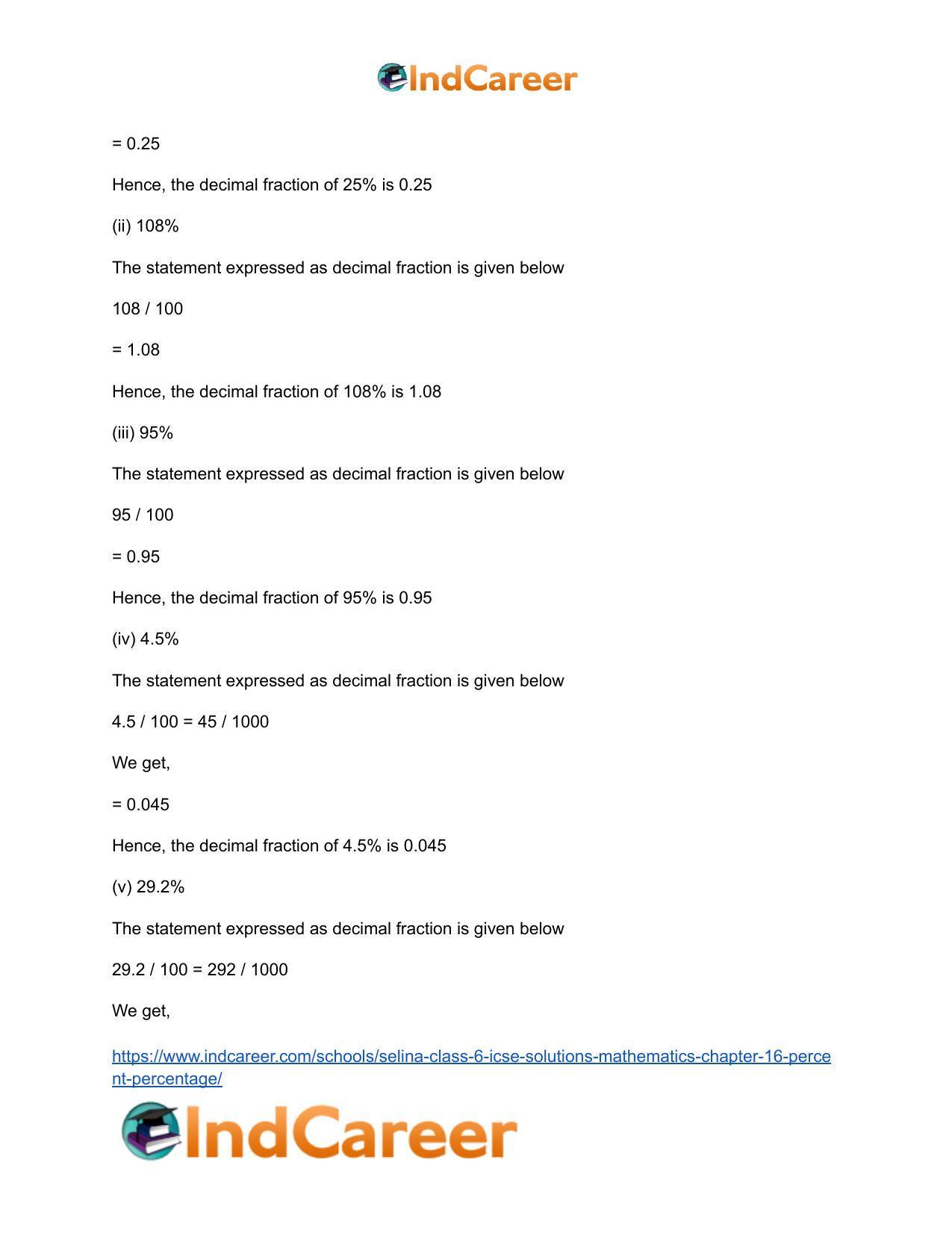Selina Class 6 ICSE Solutions Mathematics : Chapter 16- Percent (Percentage) - Page 8