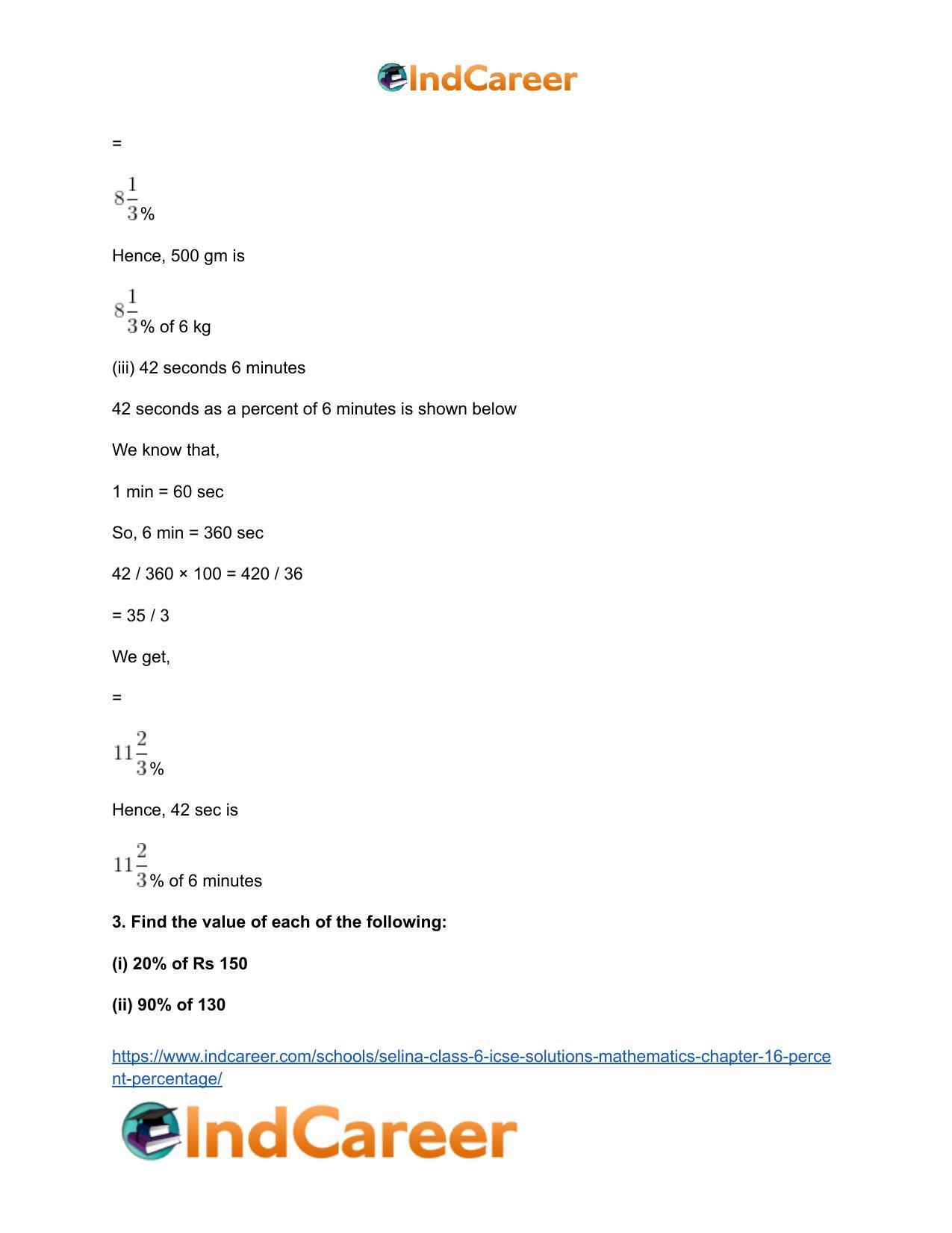 Selina Class 6 ICSE Solutions Mathematics : Chapter 16- Percent (Percentage) - Page 13