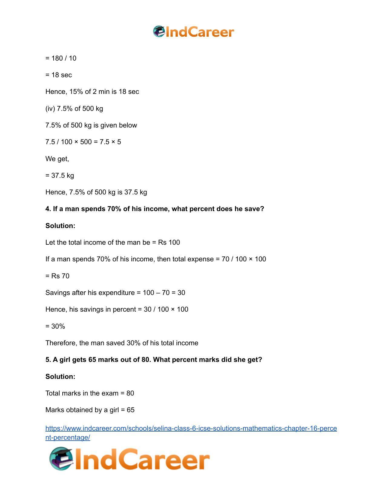 Selina Class 6 ICSE Solutions Mathematics : Chapter 16- Percent (Percentage) - Page 15