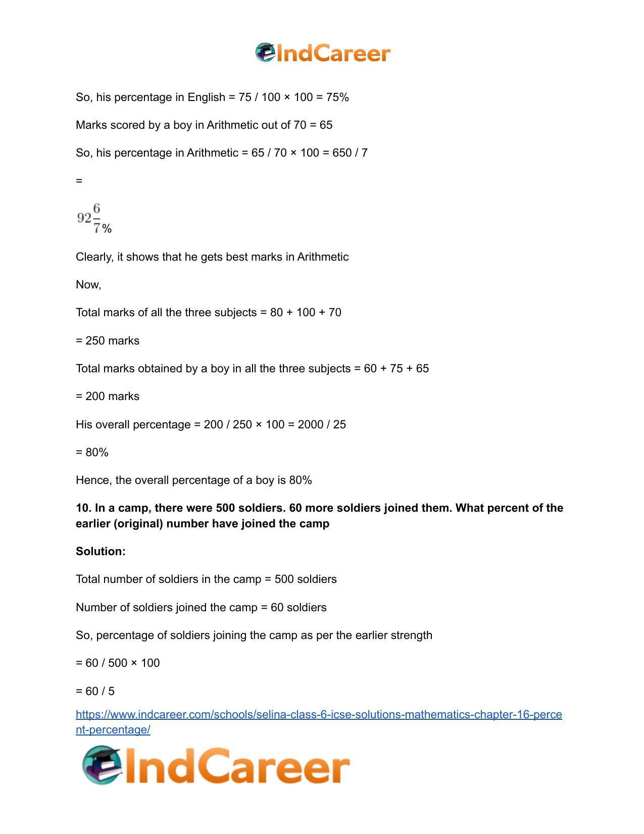 Selina Class 6 ICSE Solutions Mathematics : Chapter 16- Percent (Percentage) - Page 18