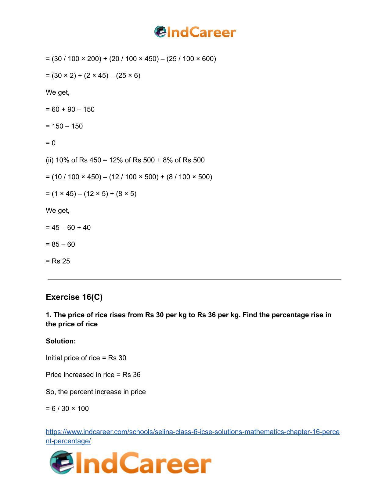 Selina Class 6 ICSE Solutions Mathematics : Chapter 16- Percent (Percentage) - Page 22