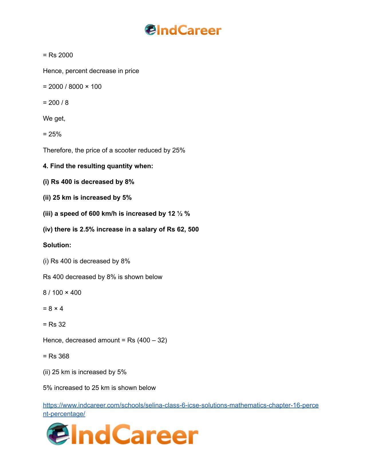 Selina Class 6 ICSE Solutions Mathematics : Chapter 16- Percent (Percentage) - Page 24