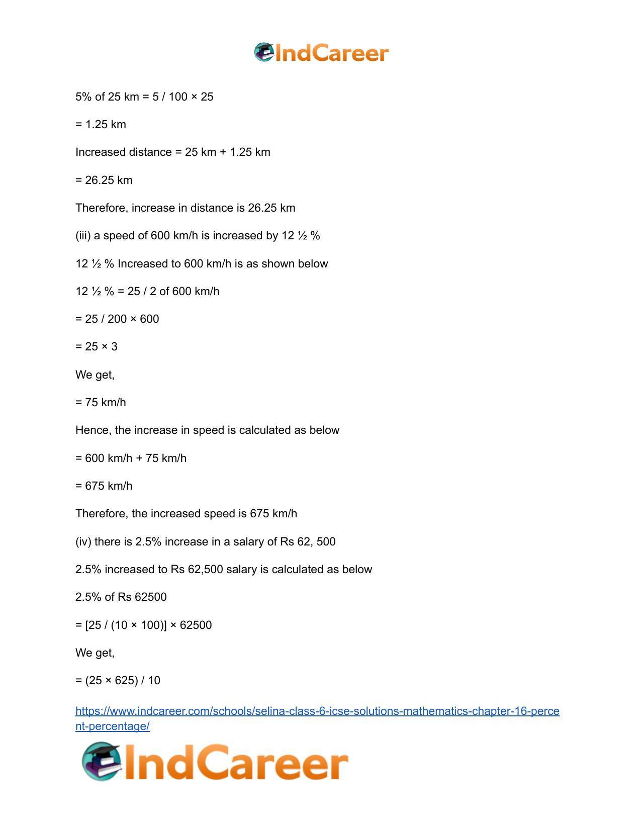 Selina Class 6 ICSE Solutions Mathematics : Chapter 16- Percent (Percentage) - Page 25