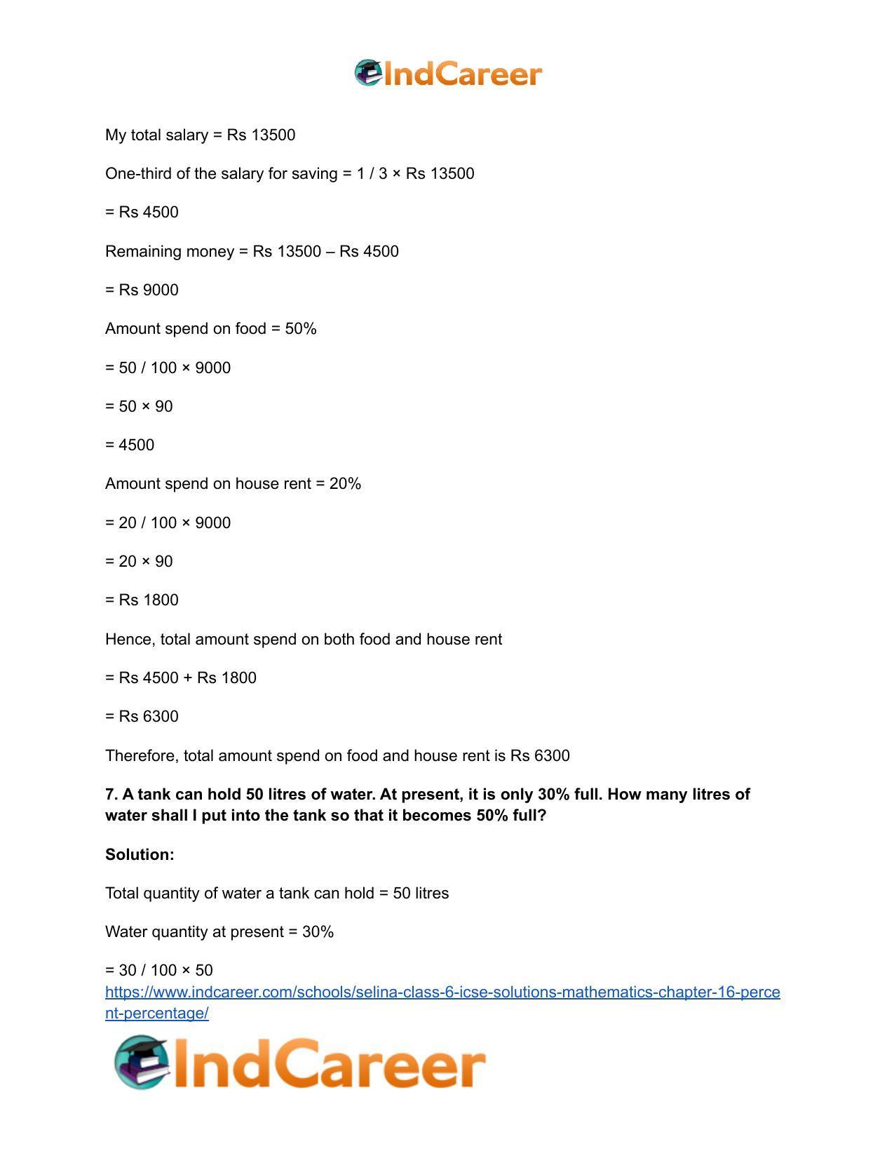 Selina Class 6 ICSE Solutions Mathematics : Chapter 16- Percent (Percentage) - Page 27