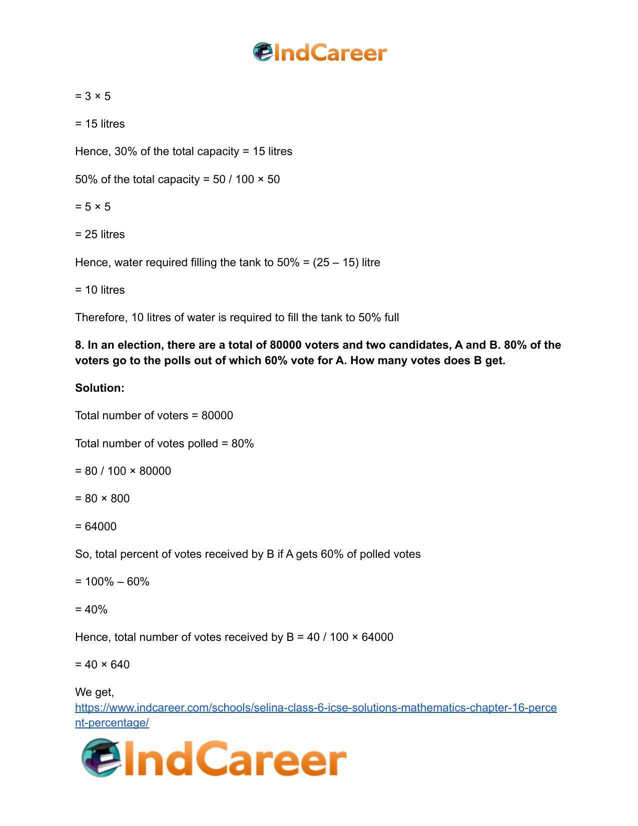 Selina Class 6 ICSE Solutions Mathematics : Chapter 16- Percent (Percentage) - Page 28