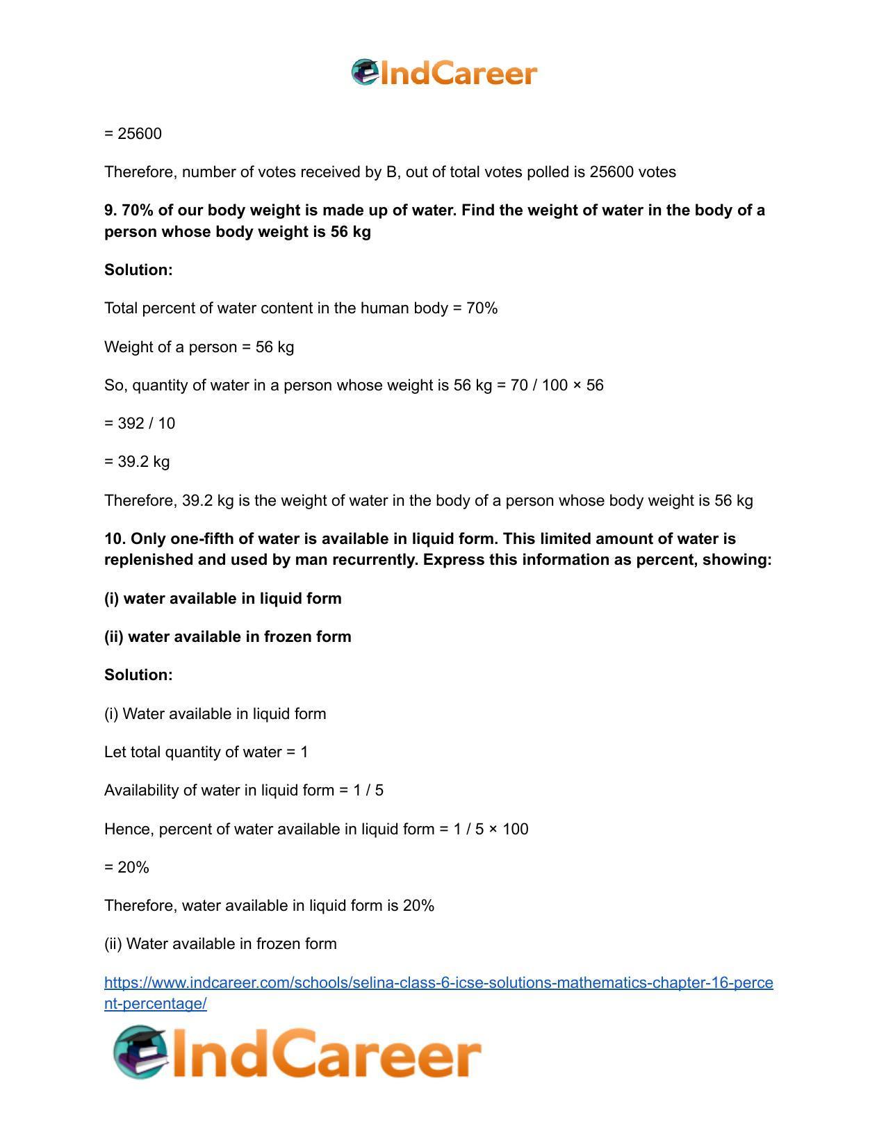 Selina Class 6 ICSE Solutions Mathematics : Chapter 16- Percent (Percentage) - Page 29