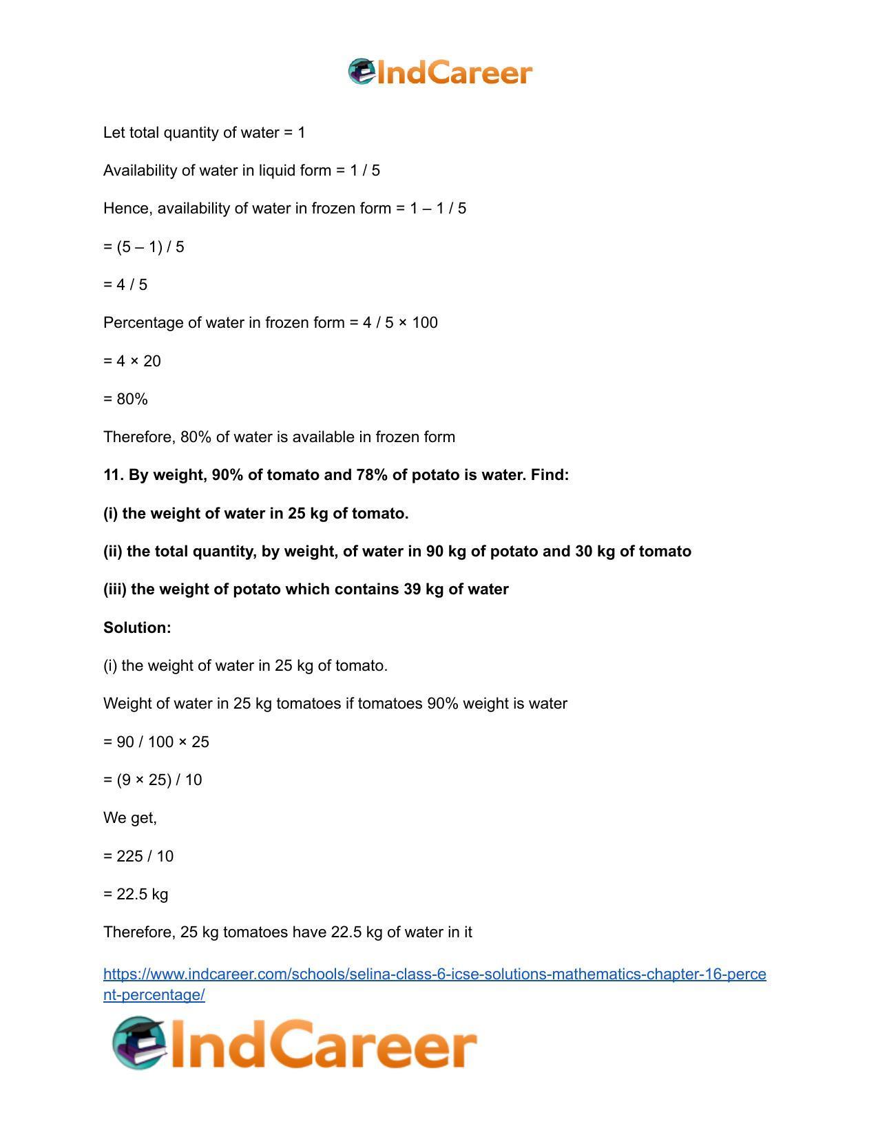 Selina Class 6 ICSE Solutions Mathematics : Chapter 16- Percent (Percentage) - Page 30