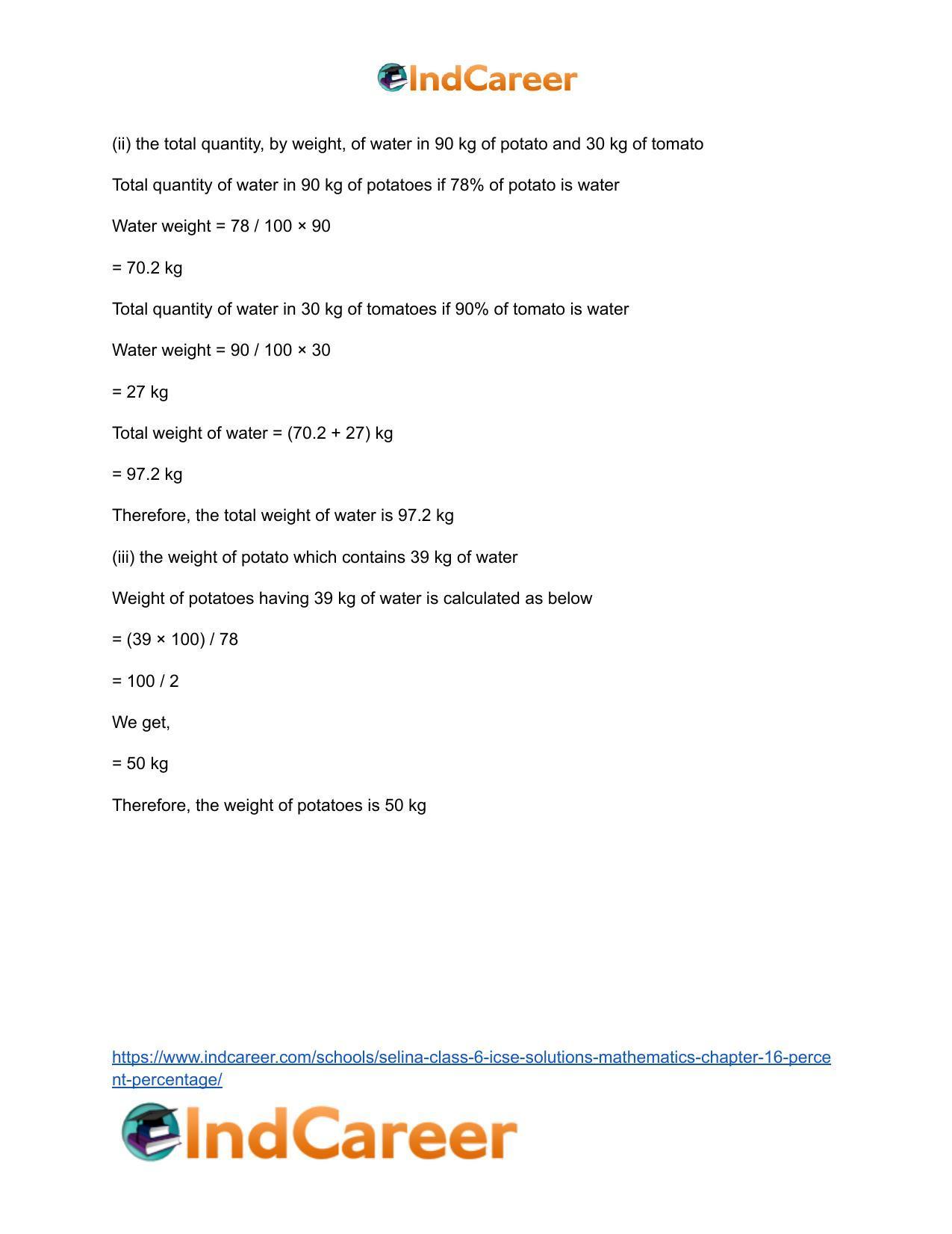 Selina Class 6 ICSE Solutions Mathematics : Chapter 16- Percent (Percentage) - Page 31