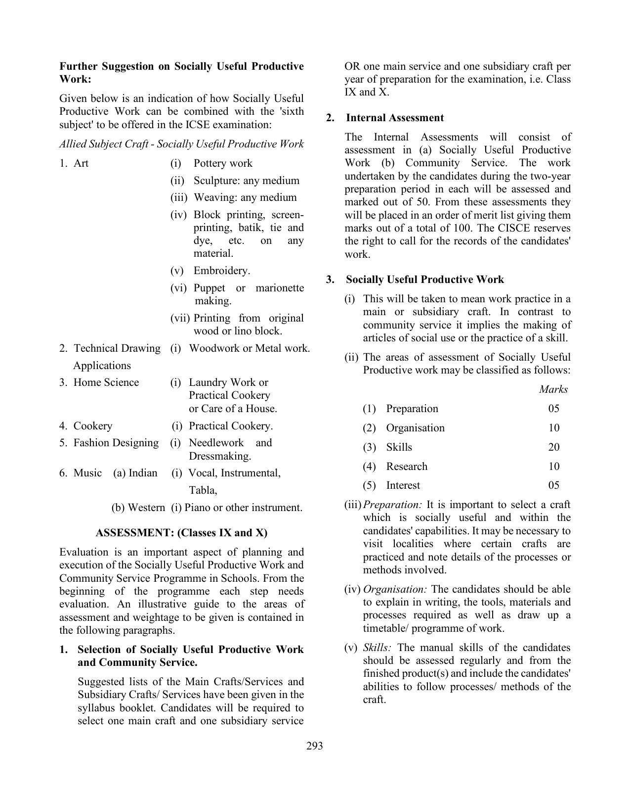ICSE SUPW and Community Service Syllabus 2026 - Page 2