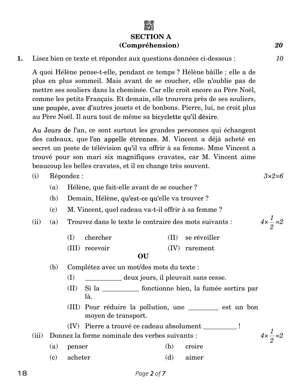 CBSE Class 12 French (Compartment) 2023 Question Paper - Page 2