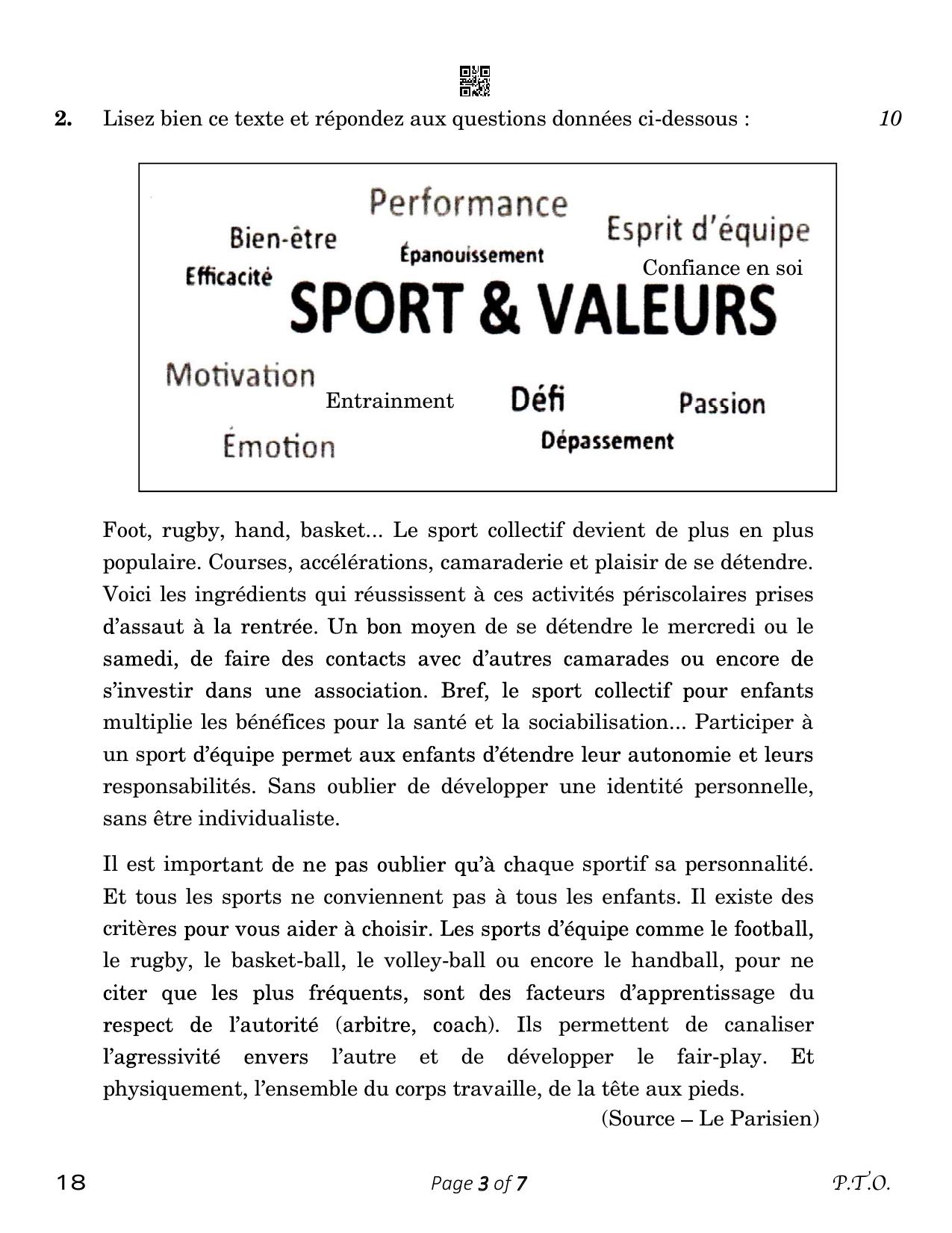 CBSE Class 12 French (Compartment) 2023 Question Paper - Page 3