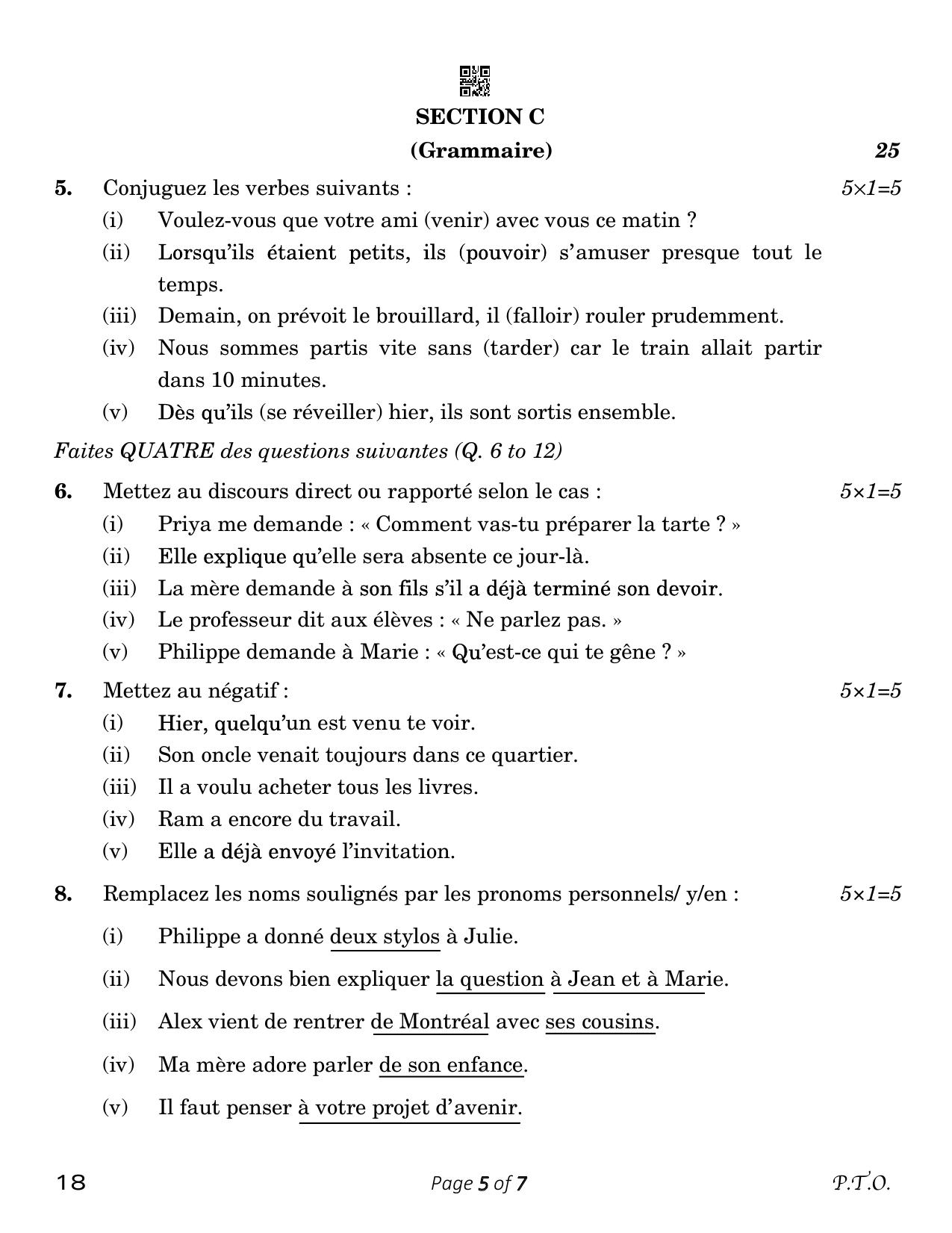CBSE Class 12 French (Compartment) 2023 Question Paper - Page 5