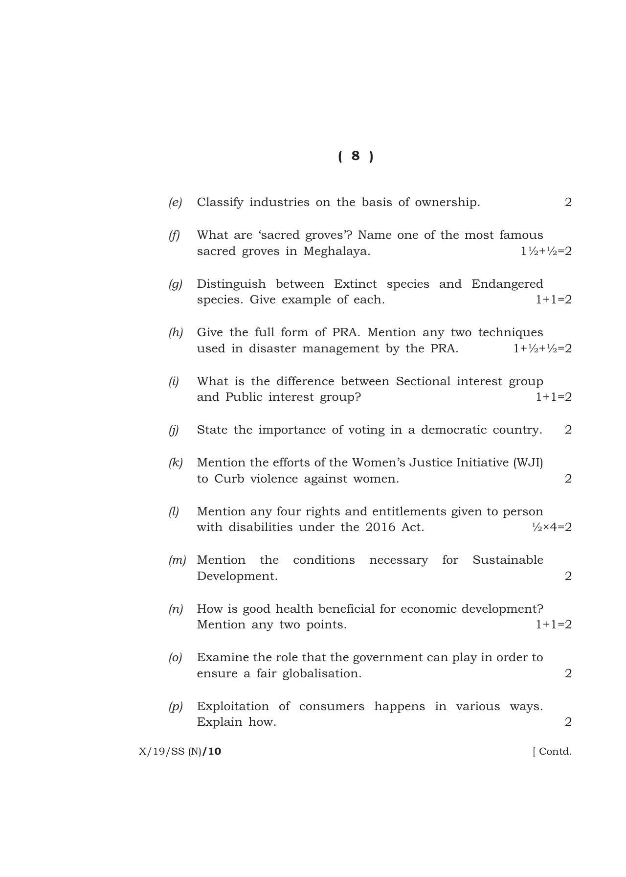 Meghalaya Board (MBOSE) Class 10 SOCIAL SCIENCE ( New Course ) 2019 Question Paper - Page 8