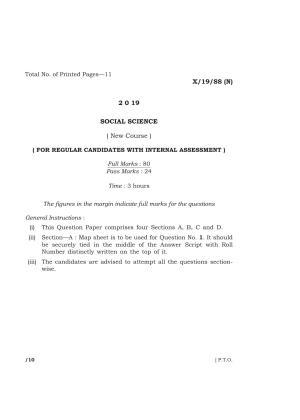 Meghalaya Board (MBOSE) Class 10 SOCIAL SCIENCE ( New Course ) 2019 Question Paper