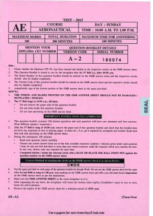 Karnataka Diploma CET- 2015 Aeronautical Engineering Question Paper