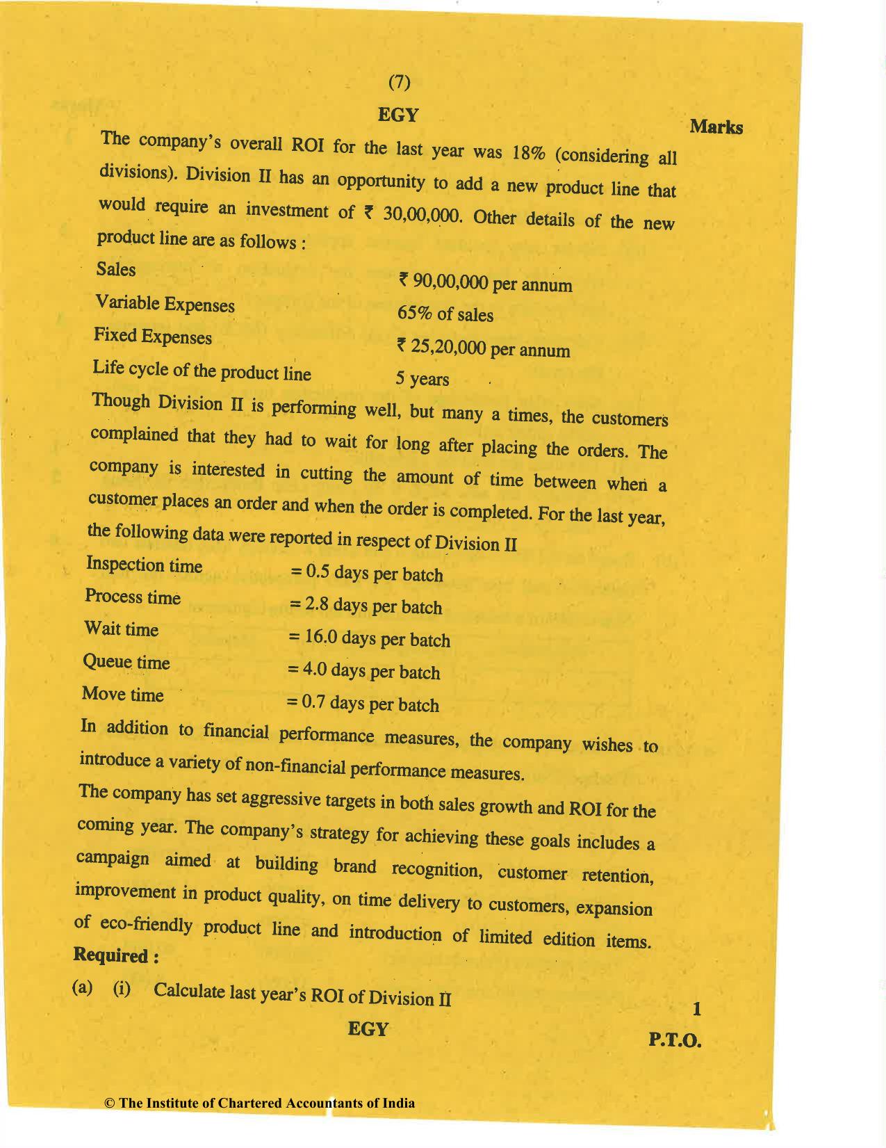 CA Final Nov 2019 Question Paper - Paper 5 – Strategic Cost Management and Performance Evaluation - Page 7