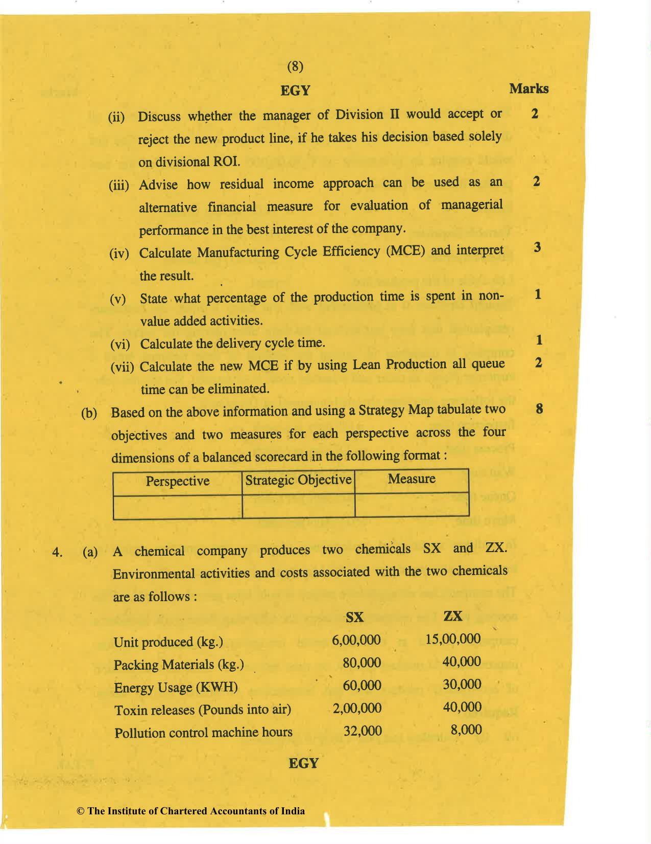 CA Final Nov 2019 Question Paper - Paper 5 – Strategic Cost Management and Performance Evaluation - Page 8