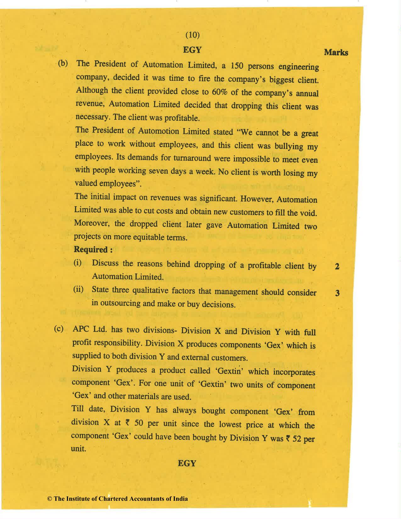 CA Final Nov 2019 Question Paper - Paper 5 – Strategic Cost Management and Performance Evaluation - Page 10