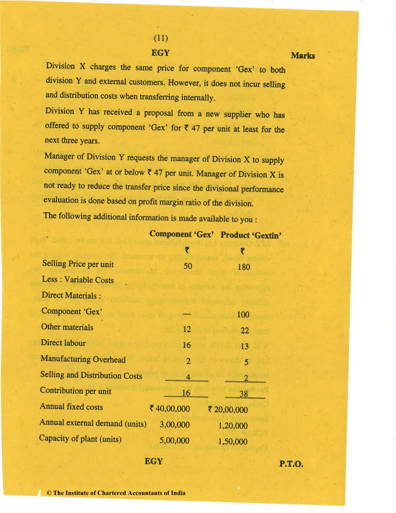 CA Final Nov 2019 Question Paper - Paper 5 – Strategic Cost Management and Performance Evaluation - Page 11