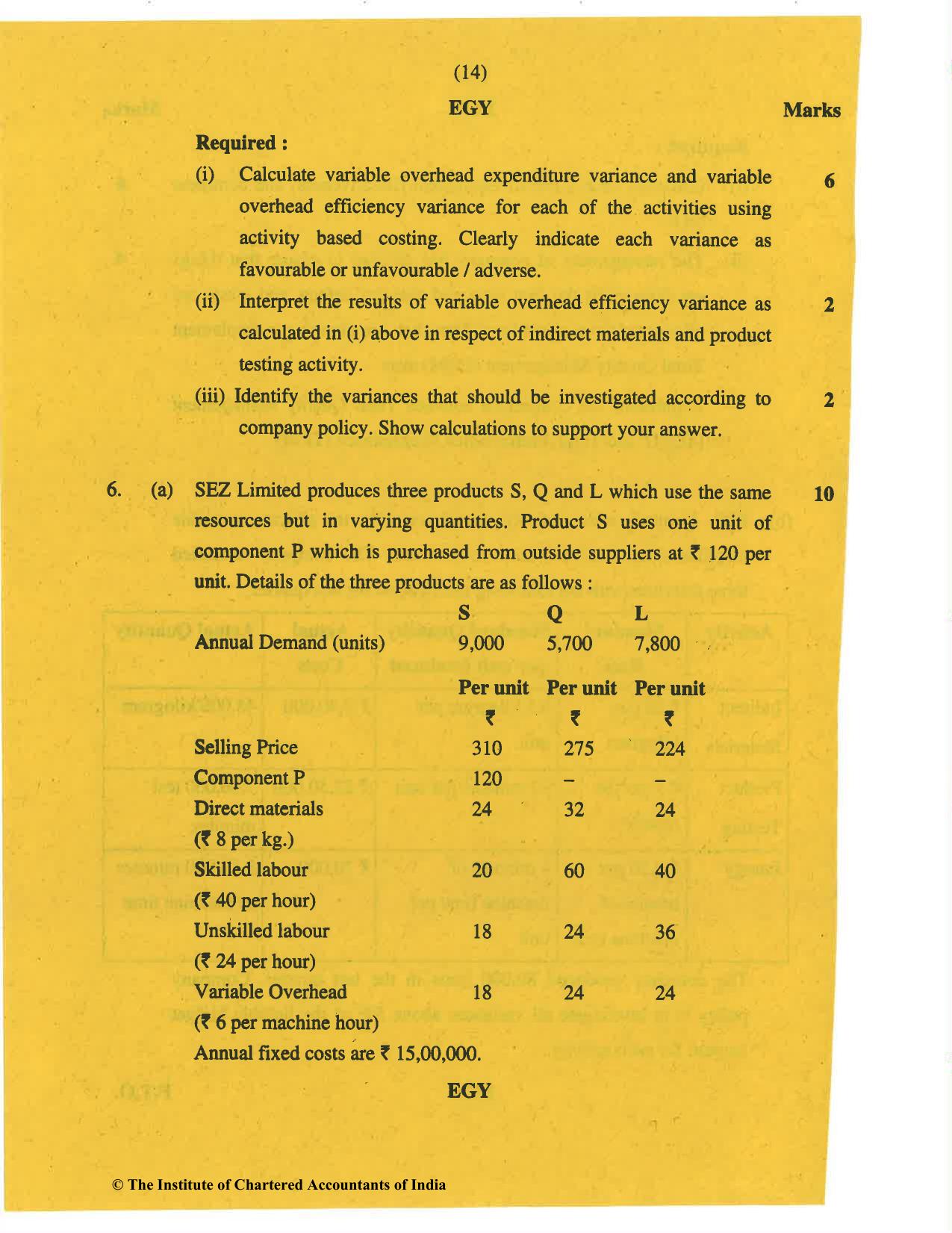 CA Final Nov 2019 Question Paper - Paper 5 – Strategic Cost Management and Performance Evaluation - Page 14