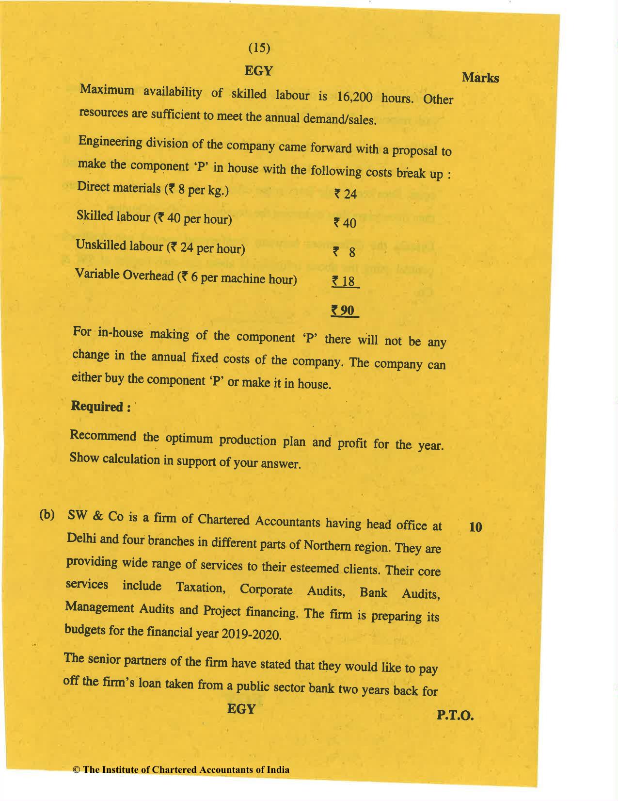 CA Final Nov 2019 Question Paper - Paper 5 – Strategic Cost Management and Performance Evaluation - Page 15
