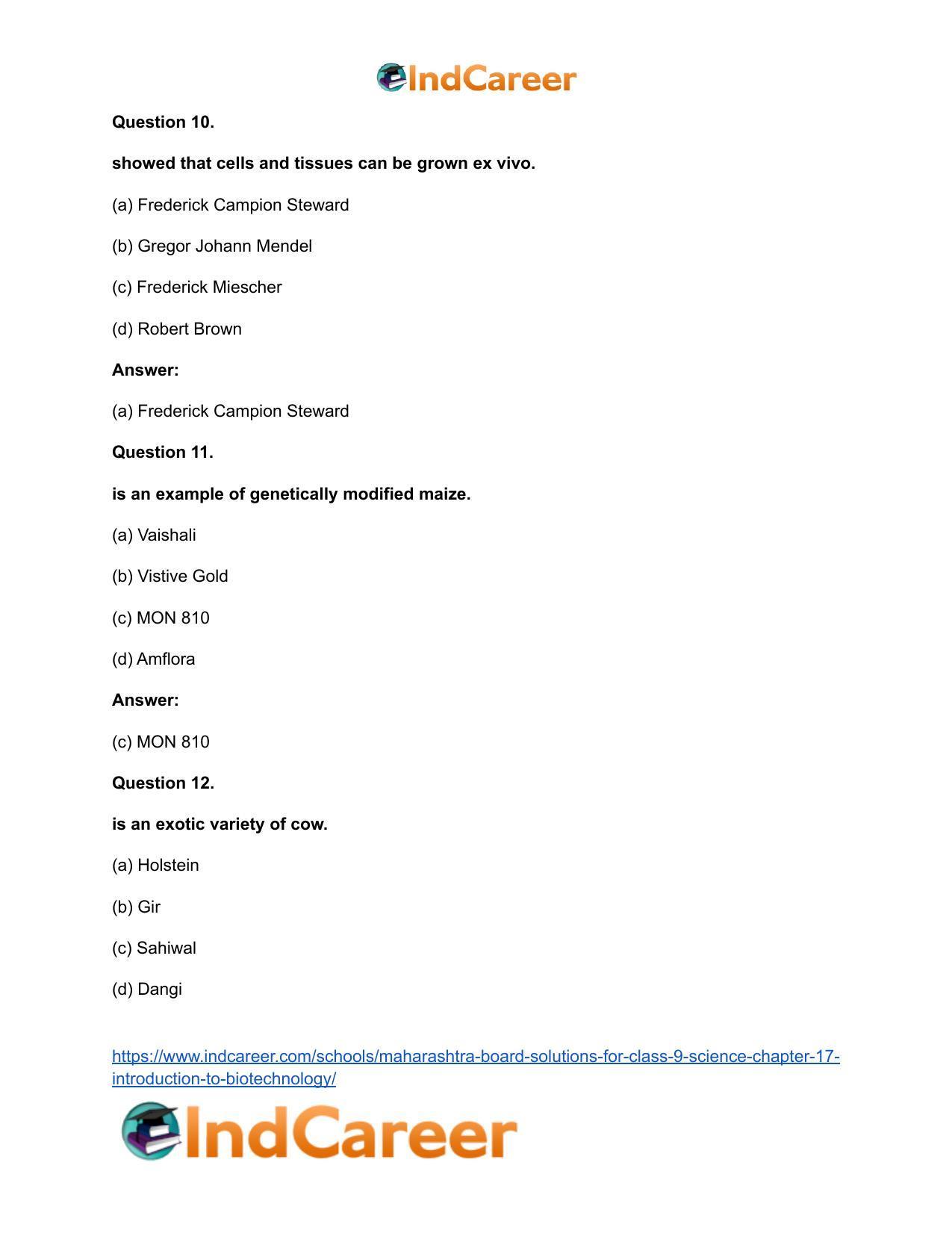 Maharashtra Board Solutions for Class 9- Science: Chapter 17- Introduction to Biotechnology - Page 24