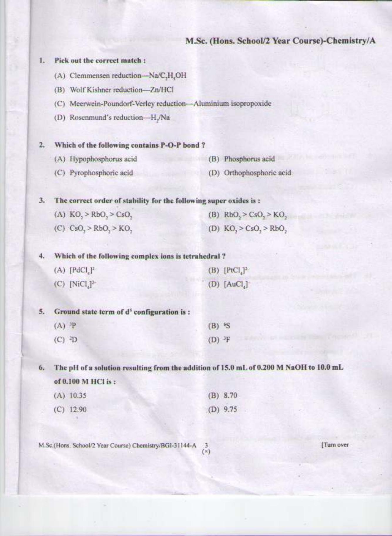 PU CET PG 2015: MSc (HS/2yr)(Chemistry) Question Paper - Page 2