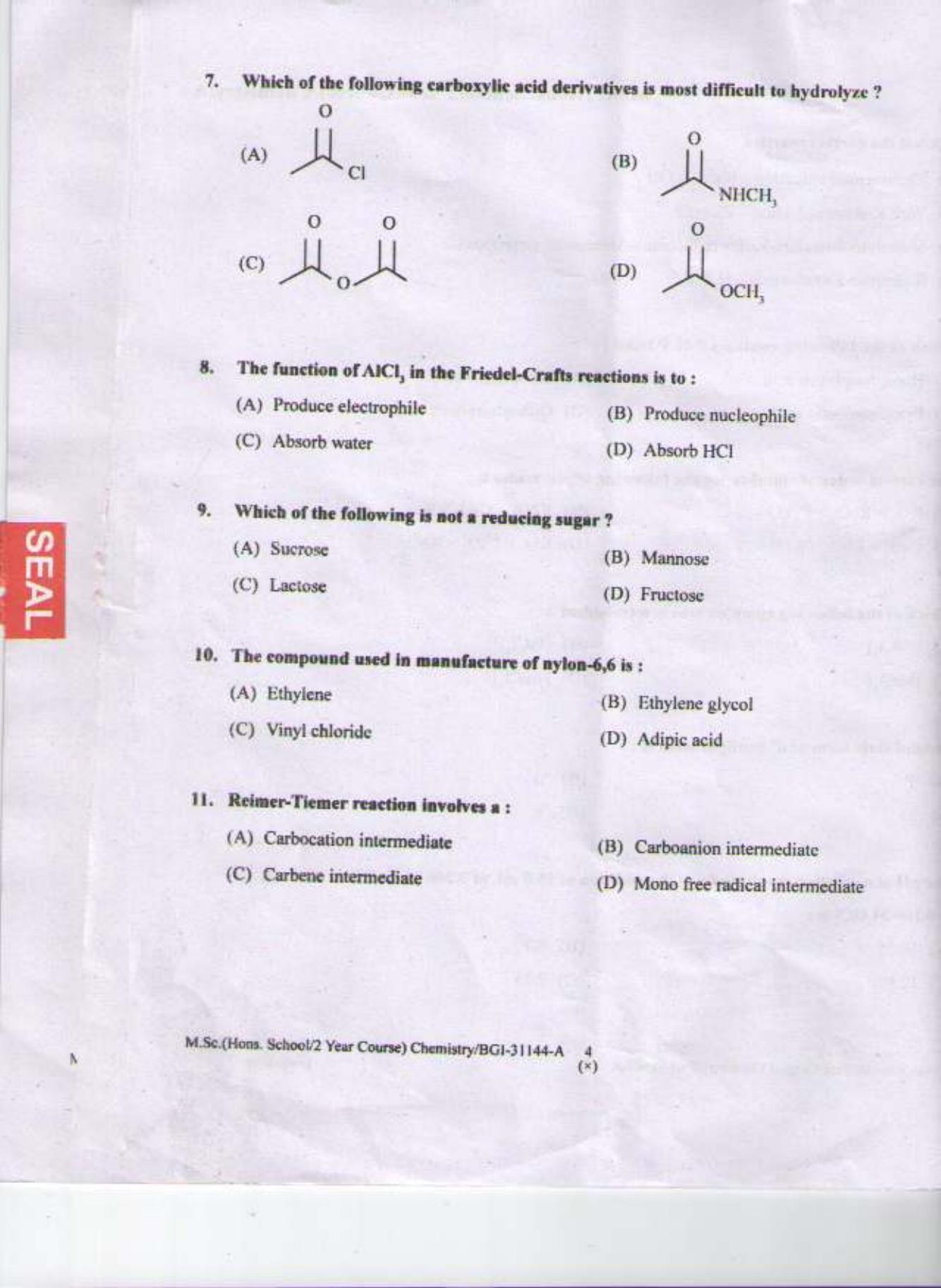 PU CET PG 2015: MSc (HS/2yr)(Chemistry) Question Paper - Page 3