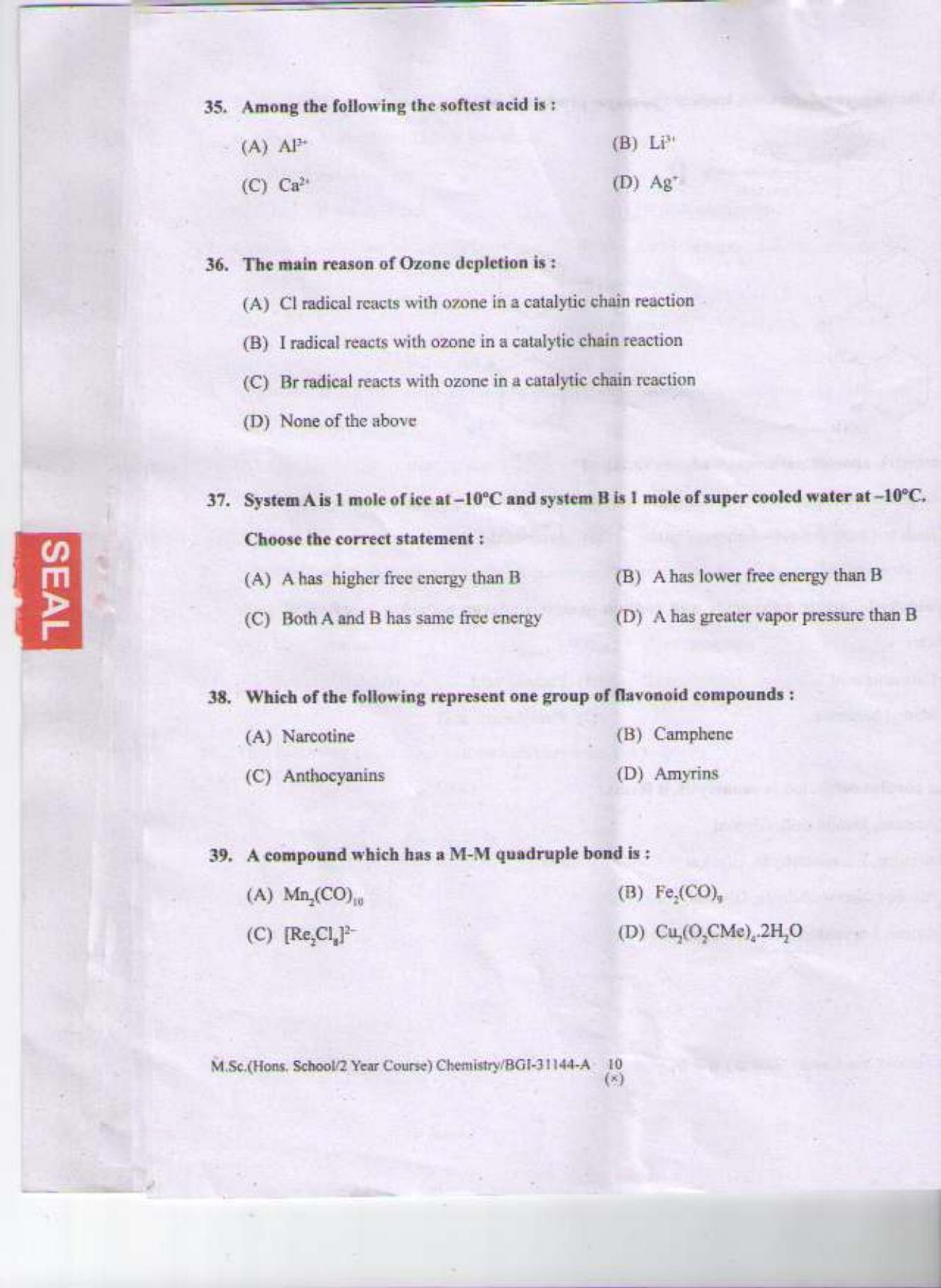 PU CET PG 2015: MSc (HS/2yr)(Chemistry) Question Paper - Page 9
