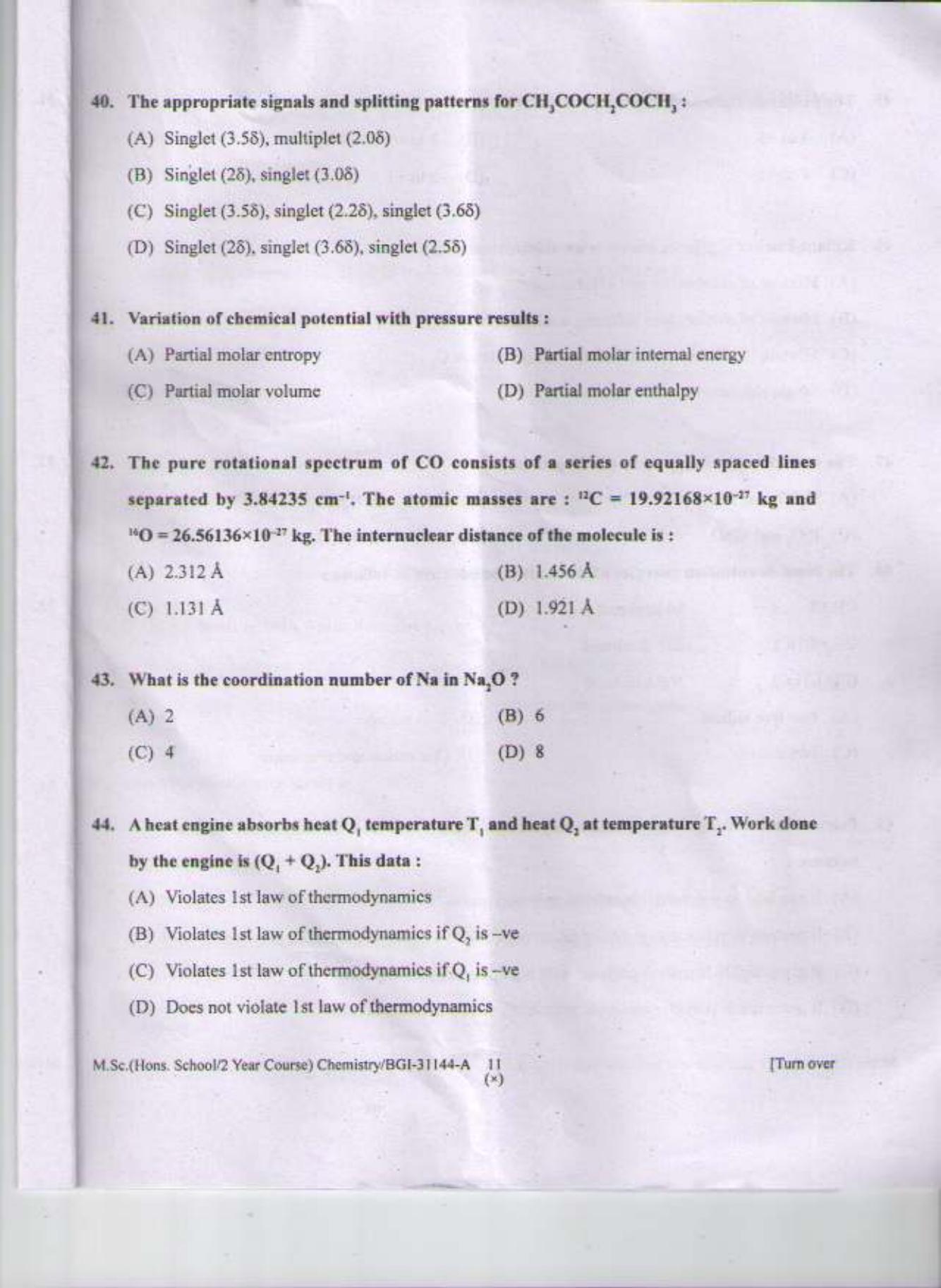 PU CET PG 2015: MSc (HS/2yr)(Chemistry) Question Paper - Page 10