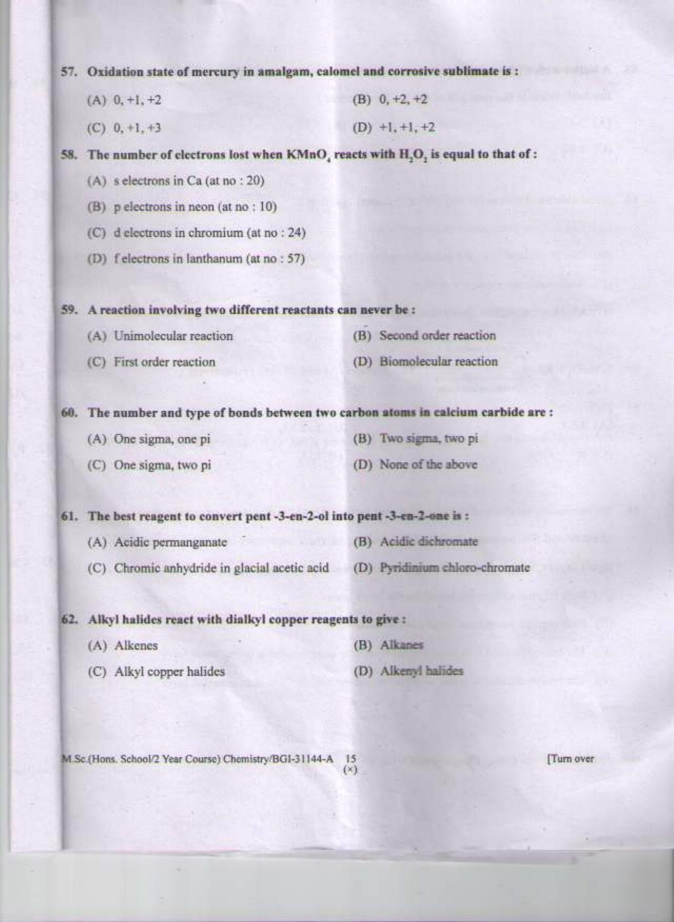 PU CET PG 2015: MSc (HS/2yr)(Chemistry) Question Paper - Page 14