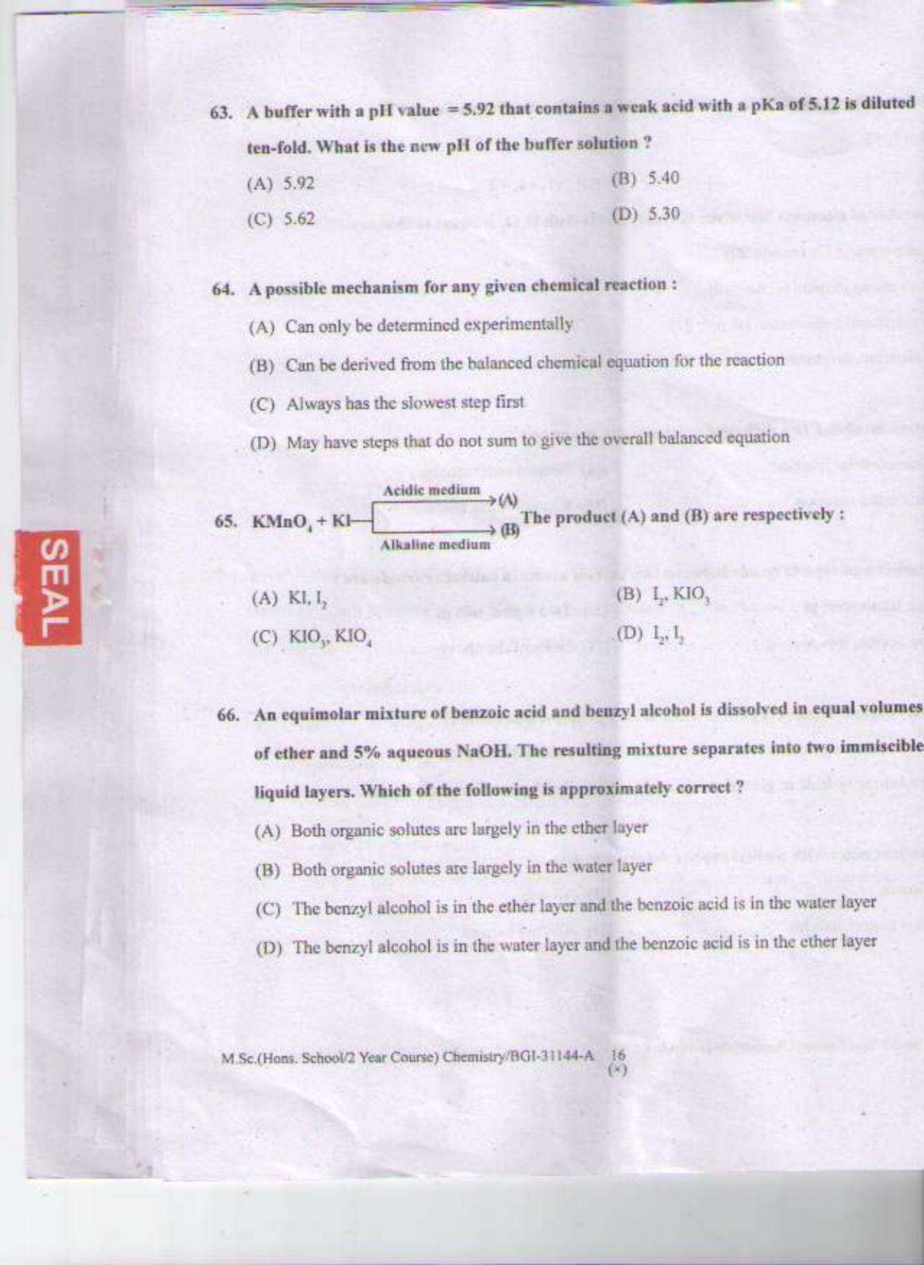 PU CET PG 2015: MSc (HS/2yr)(Chemistry) Question Paper - Page 15