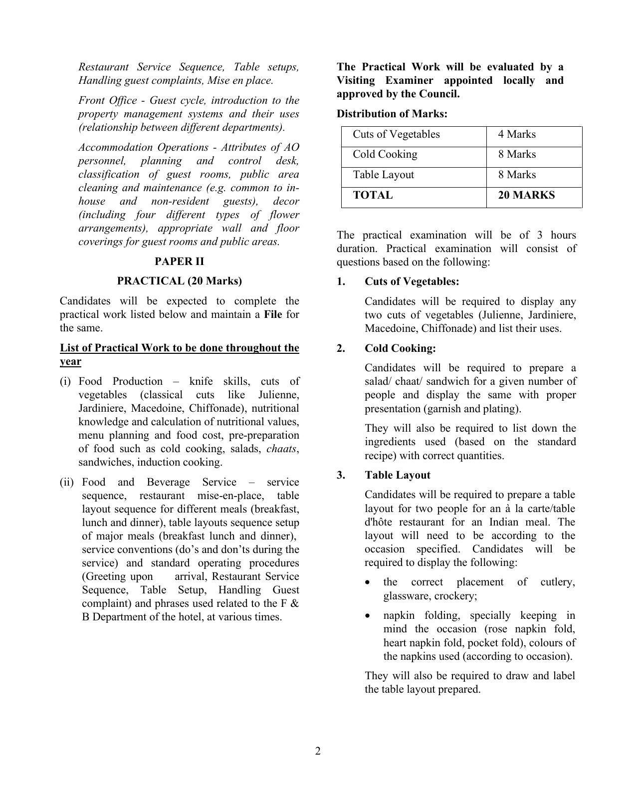 ISC Class 12 Hospitality Management Syllabus - Page 2