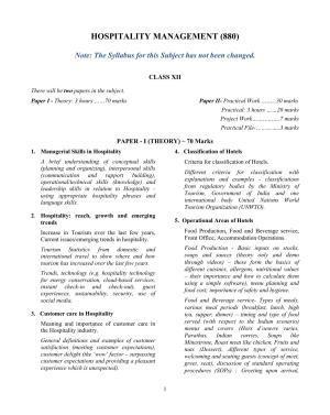ISC Class 12 Hospitality Management Syllabus