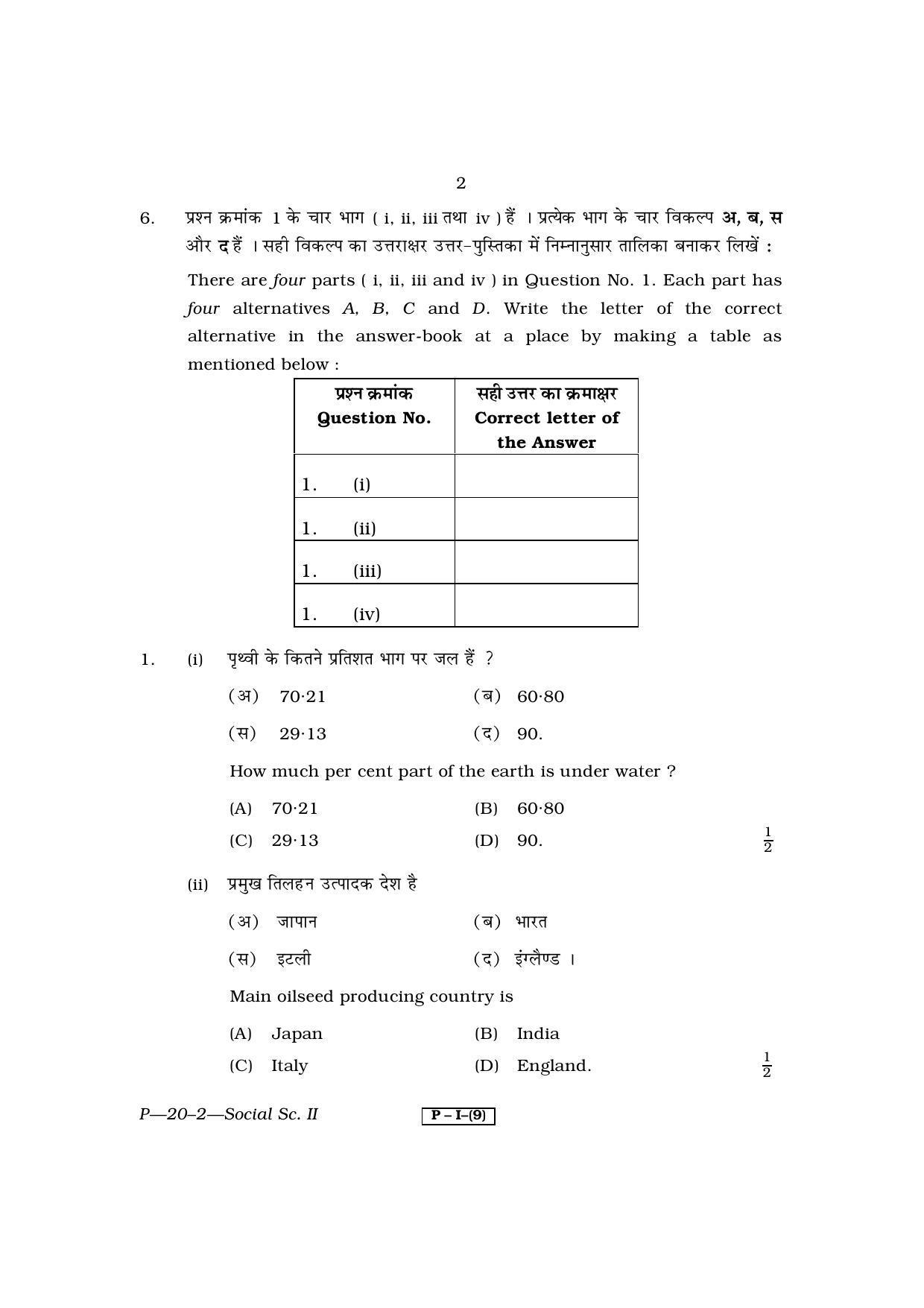 RBSE 2011 Social Science II Praveshika Question Paper - Page 2