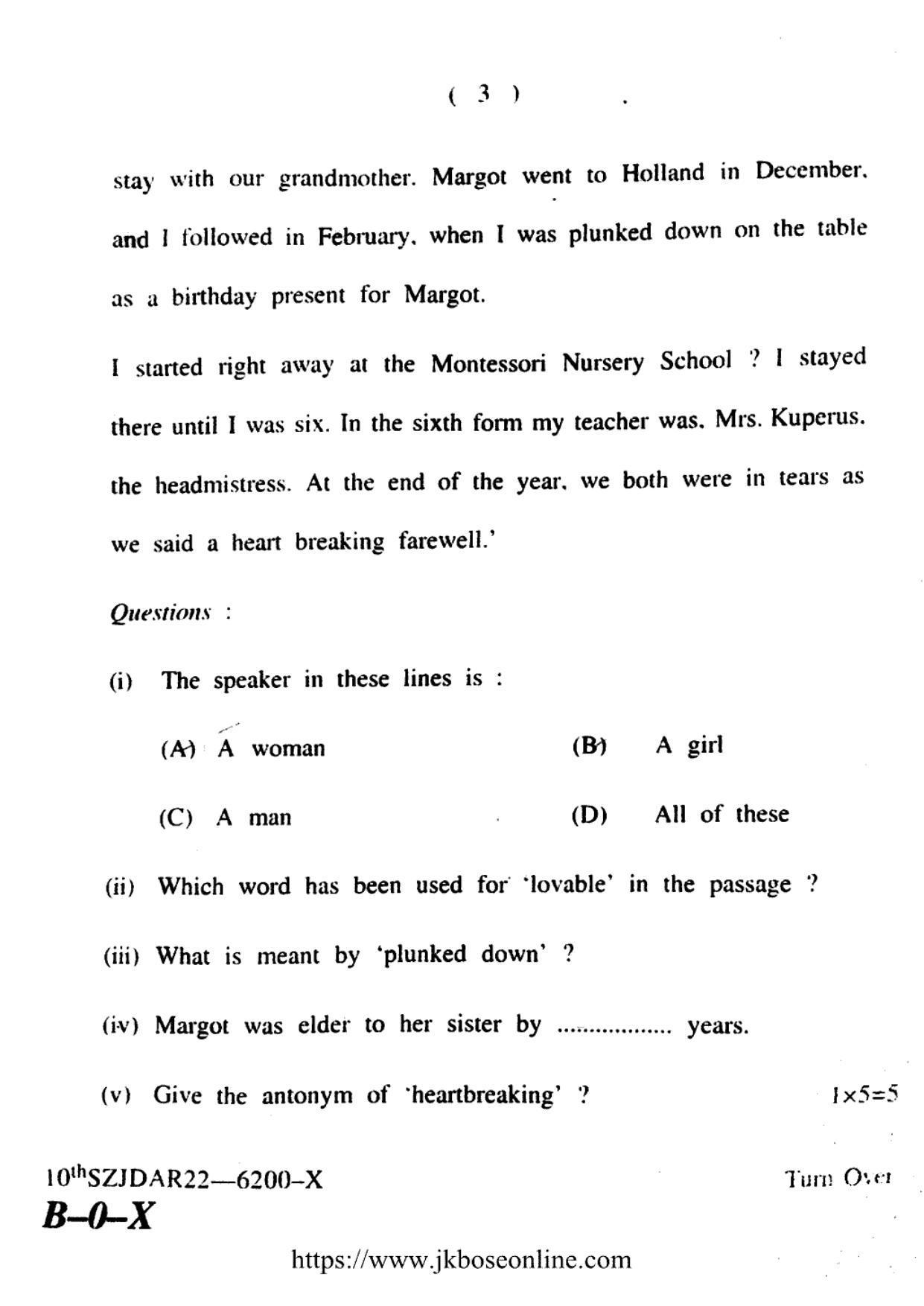 JKBOSE CLASS 10 English (6200-X) 2022 - Page 3